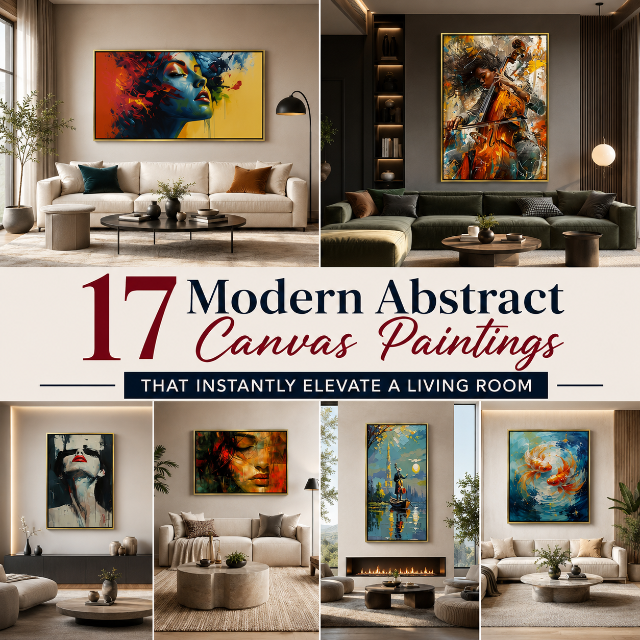 17 Modern Abstract Canvas Paintings That Instantly Elevate a Living Room