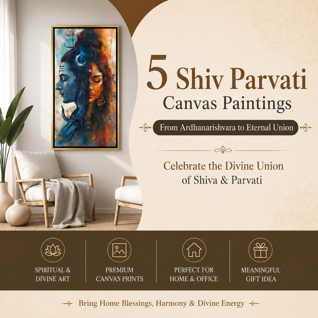 5 Shiv Parvati Canvas Paintings From Ardhanarishvara to Eternal Union
