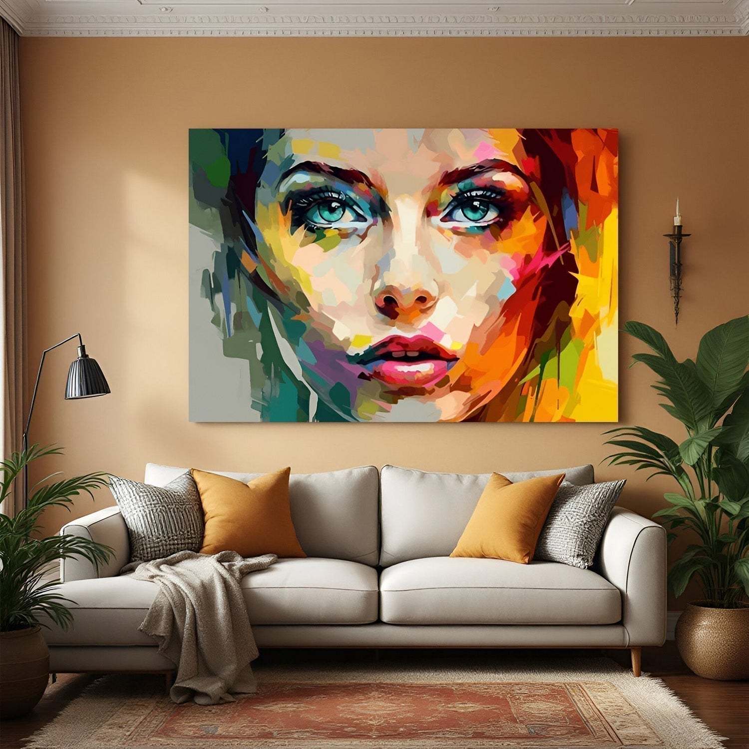 Abstract canvas wall art of a female face with expressive lines, bold textures, and artistic strokes, symbolizing emotion, depth, and modern aesthetics