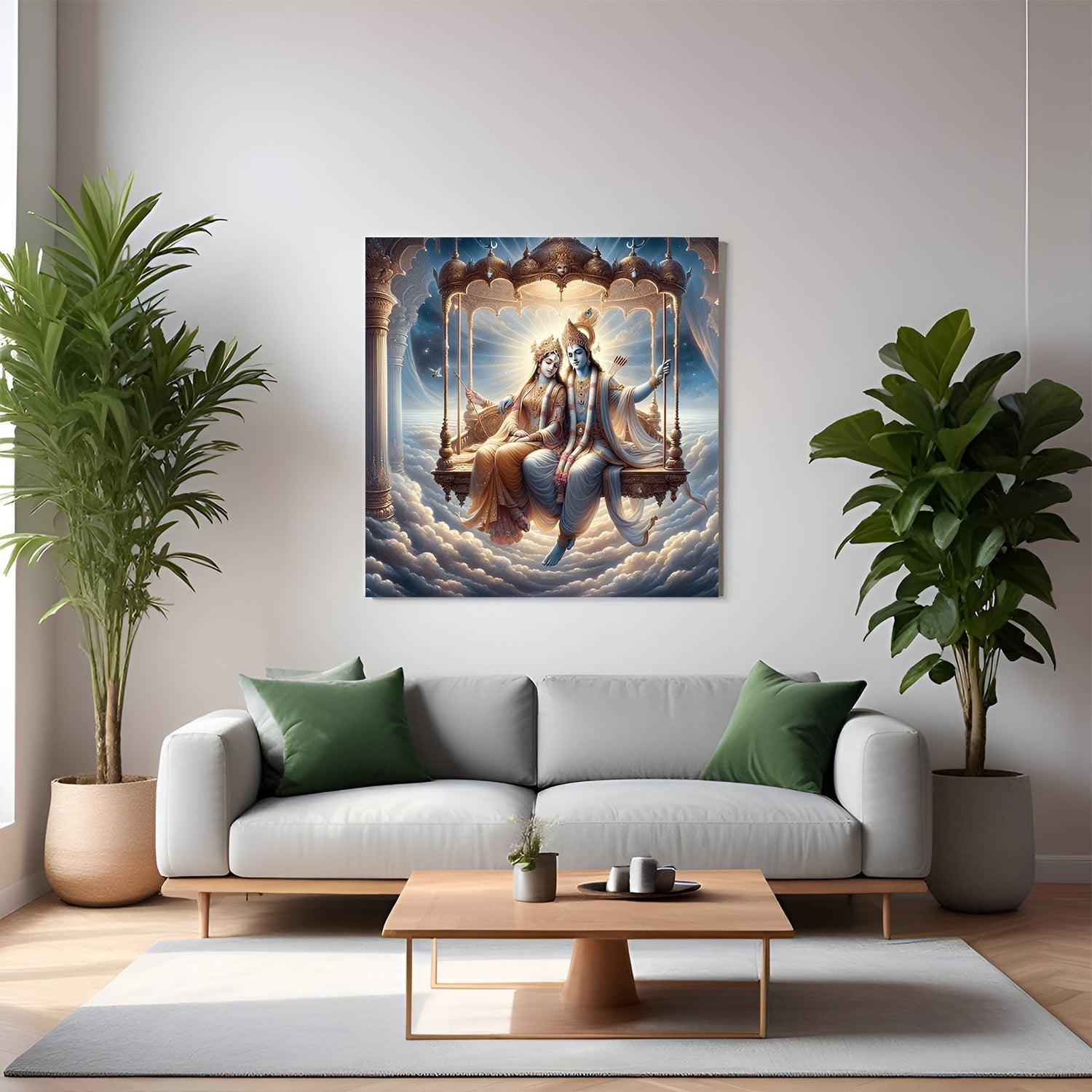 Canvas wall painting of Radha Krishna in a peaceful pose, symbolizing divine love and harmony—ideal for Vastu placement to bring peace into your home