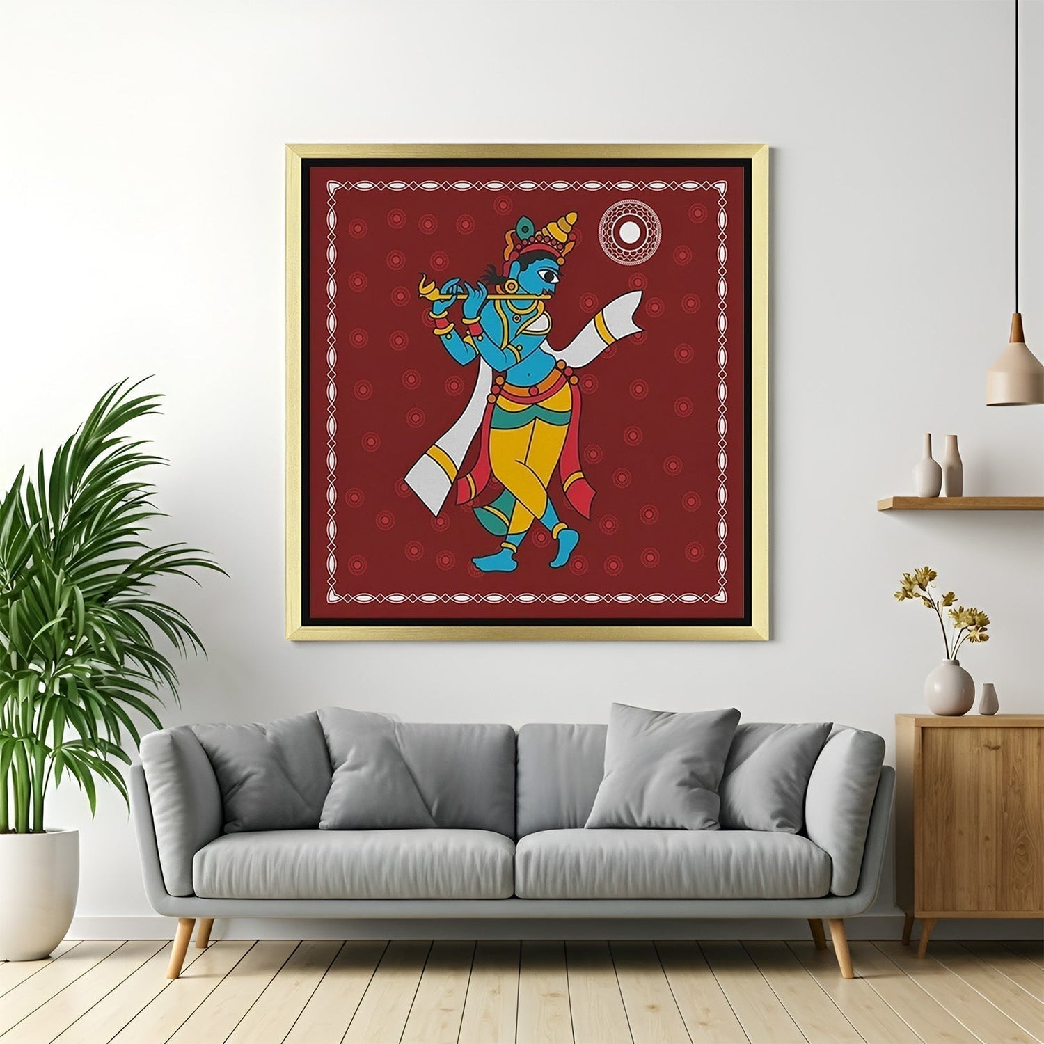 Kalighat canvas wall art featuring bold brush strokes and mythological themes, ideal for artistic home decor and Vastu-inspired traditional spaces