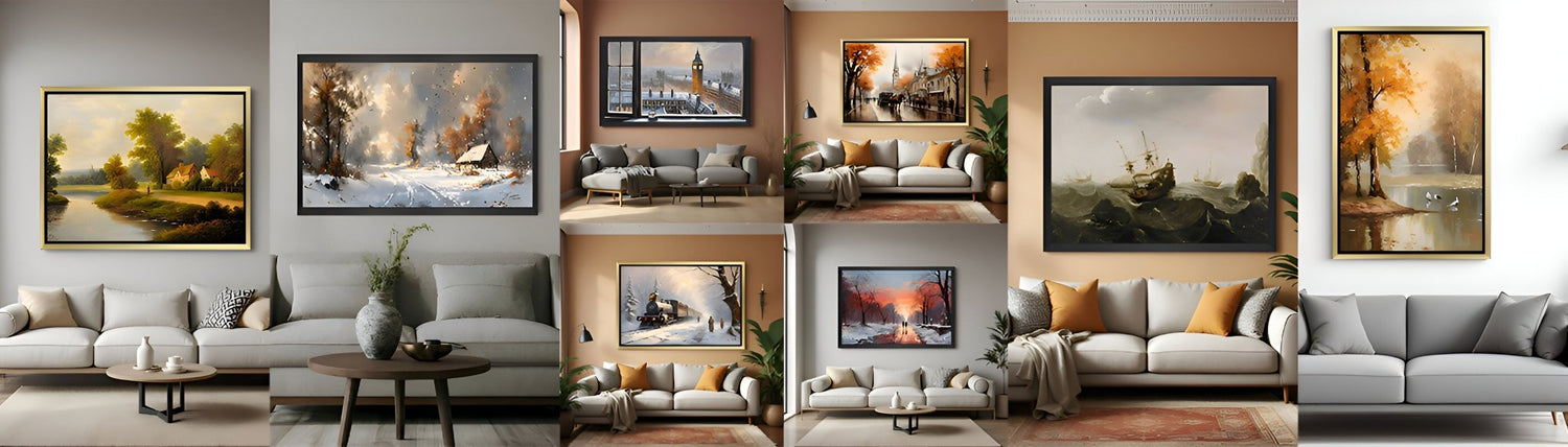 Collection of vintage wall art canvases – assorted ancient-style paintings for classic and timeless home decor