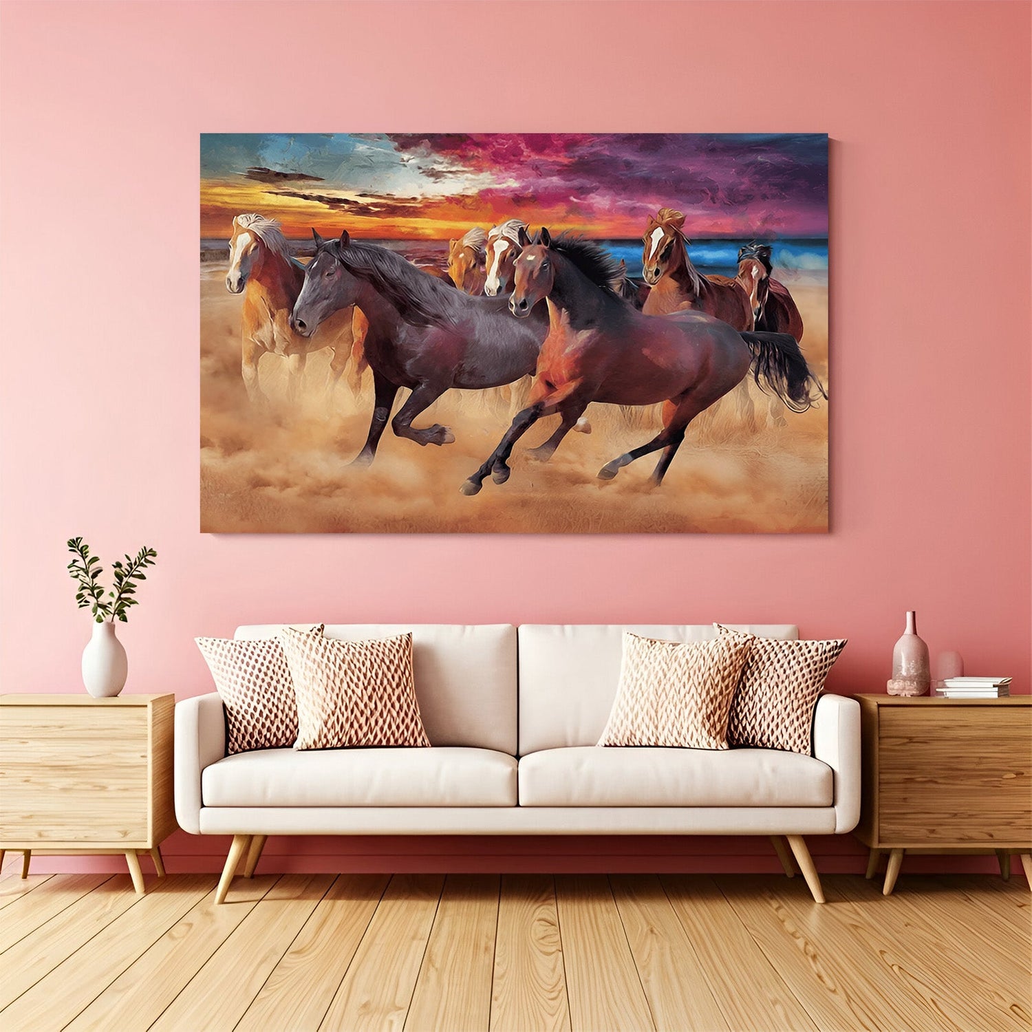7 Horses Vastu Canvas Wall Art for home and office decor, symbolizing speed, prosperity, and continuous success as per Vastu Shastra