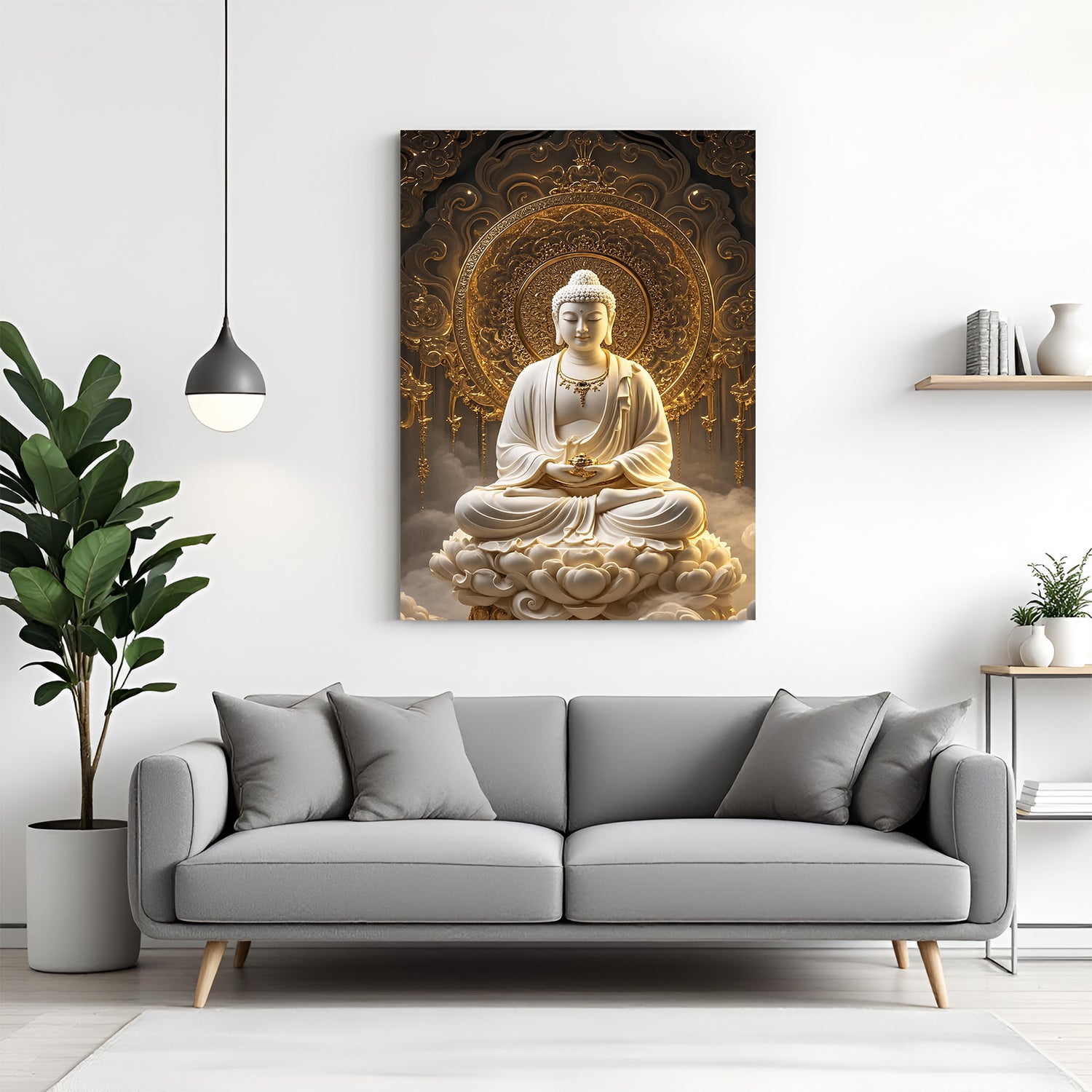 Golden Aura Buddha Canvas Wall Art radiating peace and enlightenment for spiritual home decor and meditation spaces