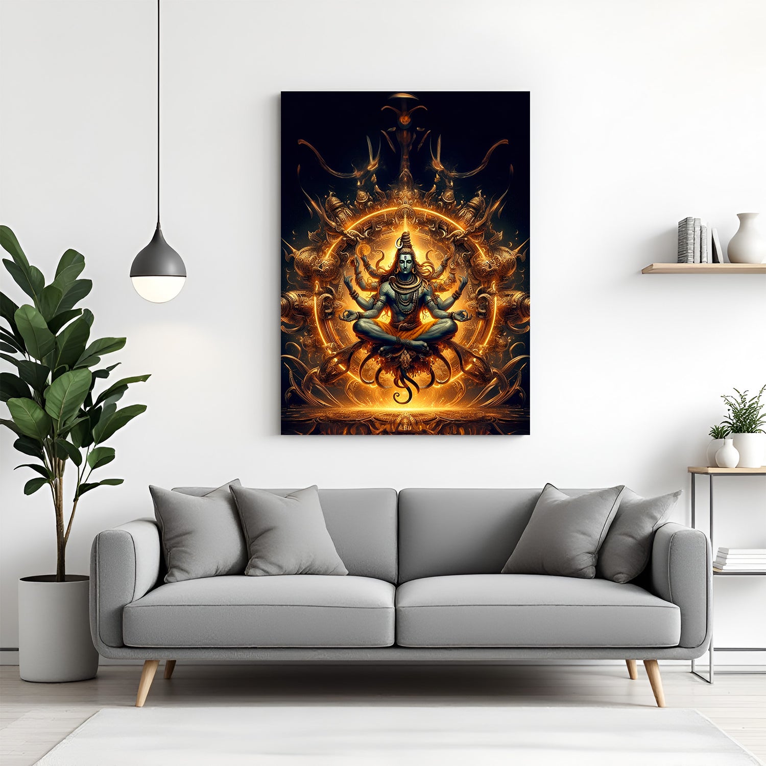Shiv Ji Cosmic Canvas Wrapped Wall Art – Spiritual artwork of Lord Shiva radiating power, peace, and cosmic energy for meditative home decor
