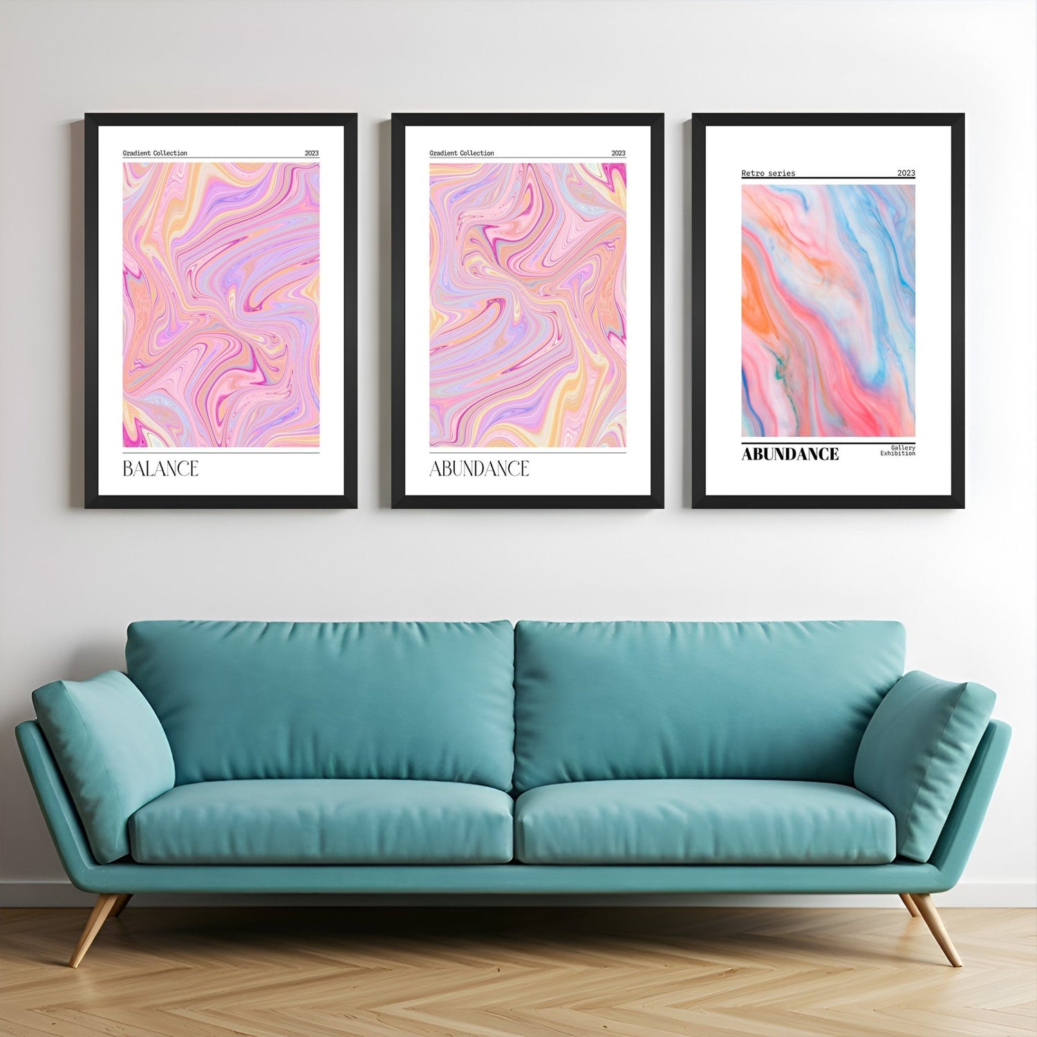 Canvas wall art trio featuring aura-style visuals in light, abstract textures – ideal for peaceful, contemporary home decor