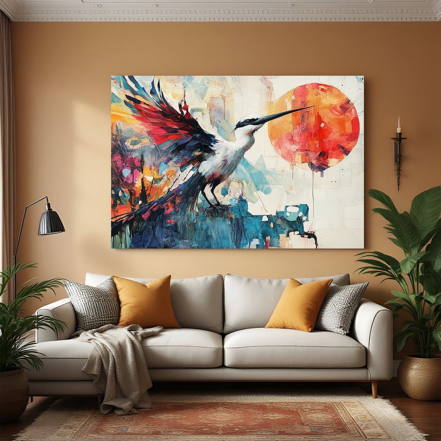Minimal abstract canvas painting of a bird – artistic and modern wall art for stylish home decor and contemporary minimalist interiors