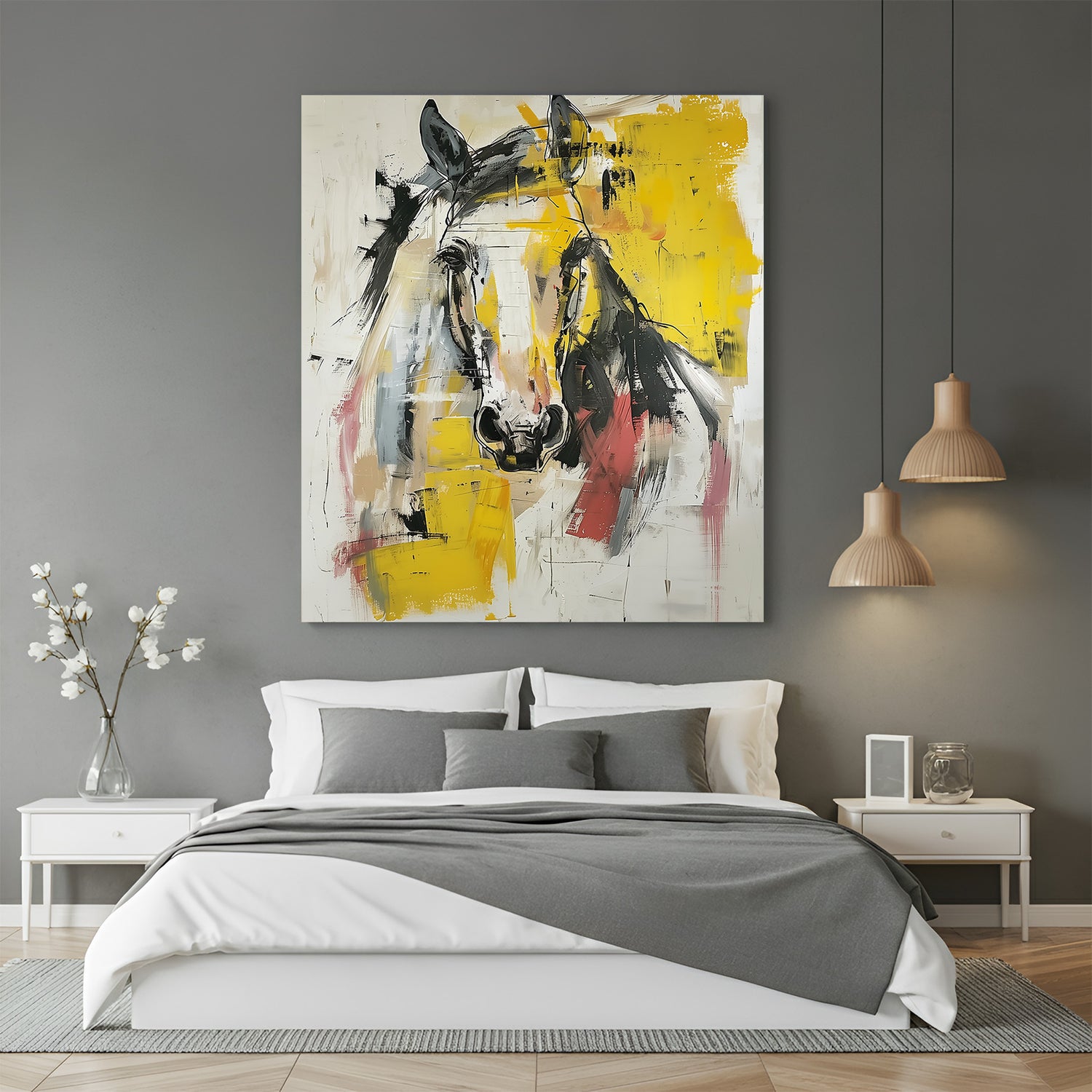 Abstract canvas art of a horse in brushstroke style – expressive horse painting for bold and artistic modern wall decor