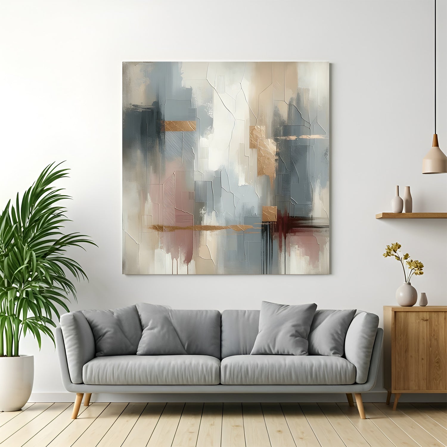 Abstract neutral geometric canvas wall art with modern textured design