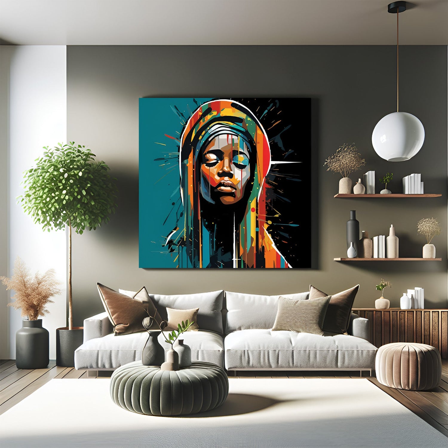 Canvas wall art of African girl in animated illustration style with eyes closed, perfect for serene and stylish ethnic home decor