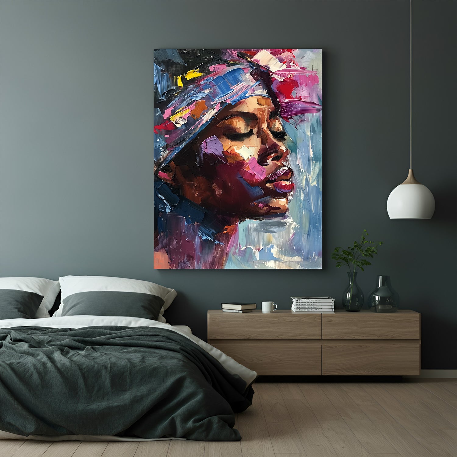 Canvas wall art featuring a side face portrait of an African woman in abstract painted style, ideal for Afro-inspired and ethnic modern decor