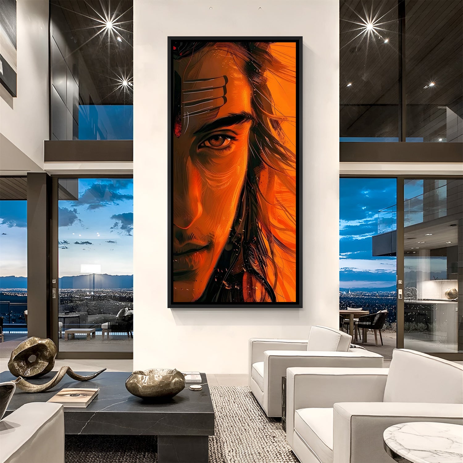 Fierce Shiva vertical portrait in black floater frame modern spiritual wall art India