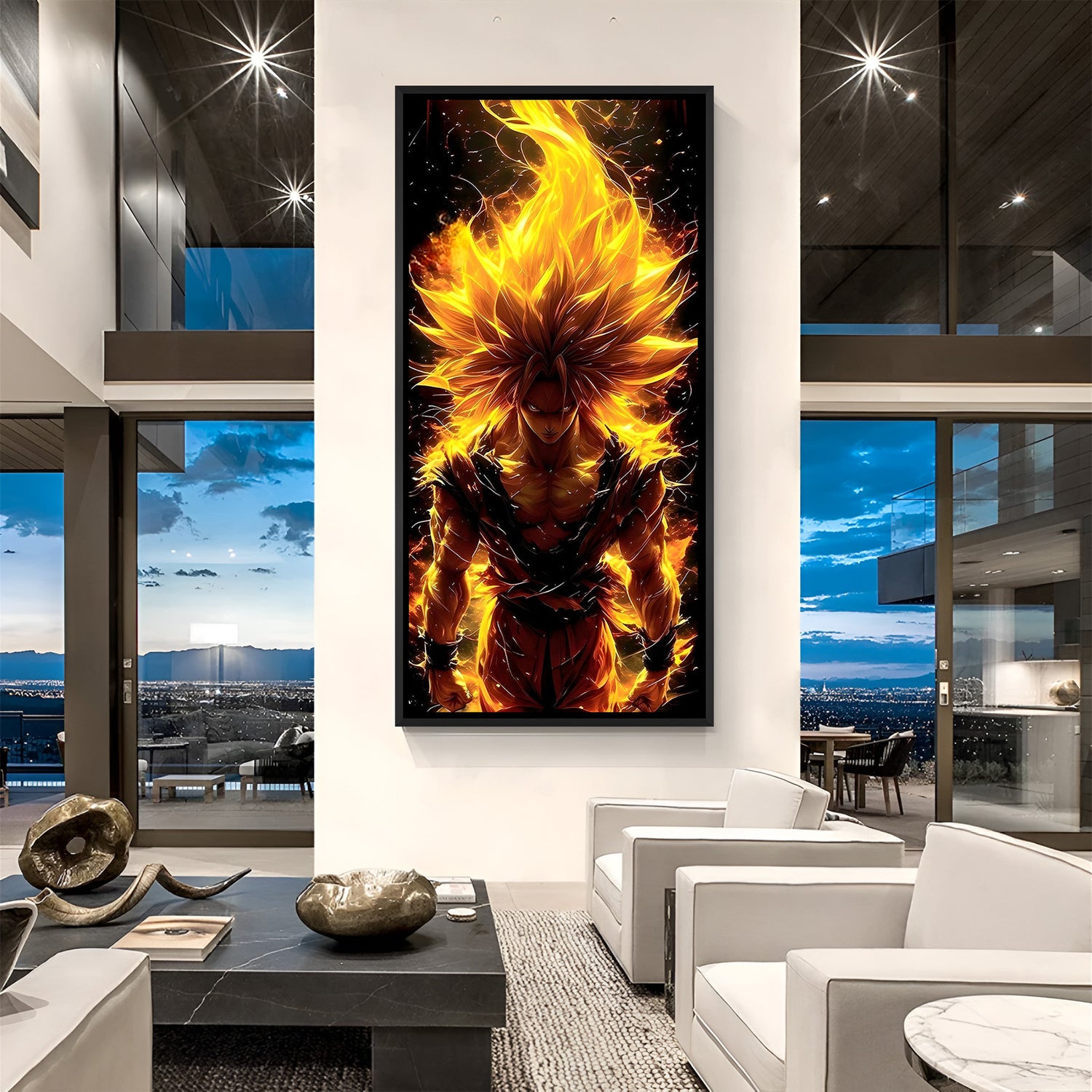 Angry Goku Super Saiyan anime canvas artwork in premium black floater frame