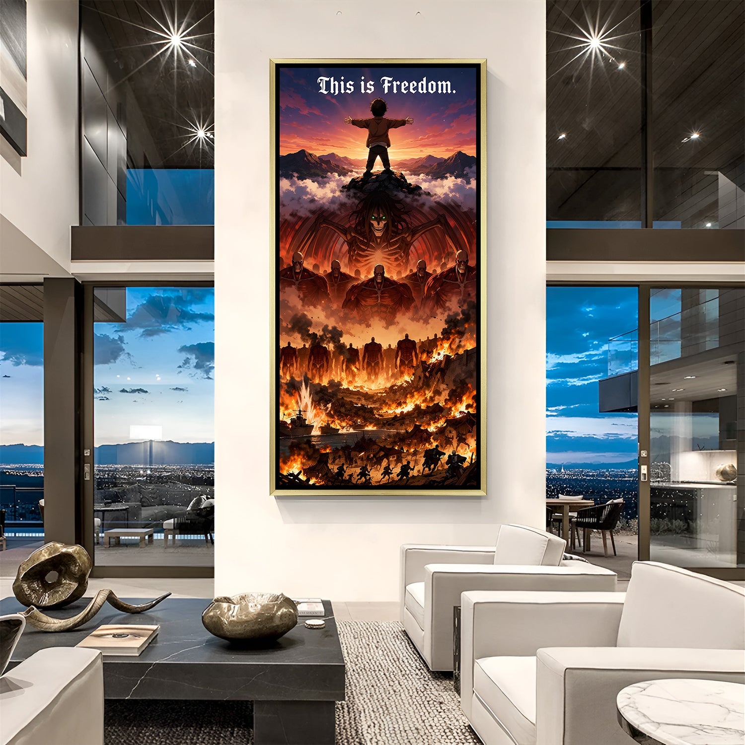This is Freedom anime canvas wall art with golden frame