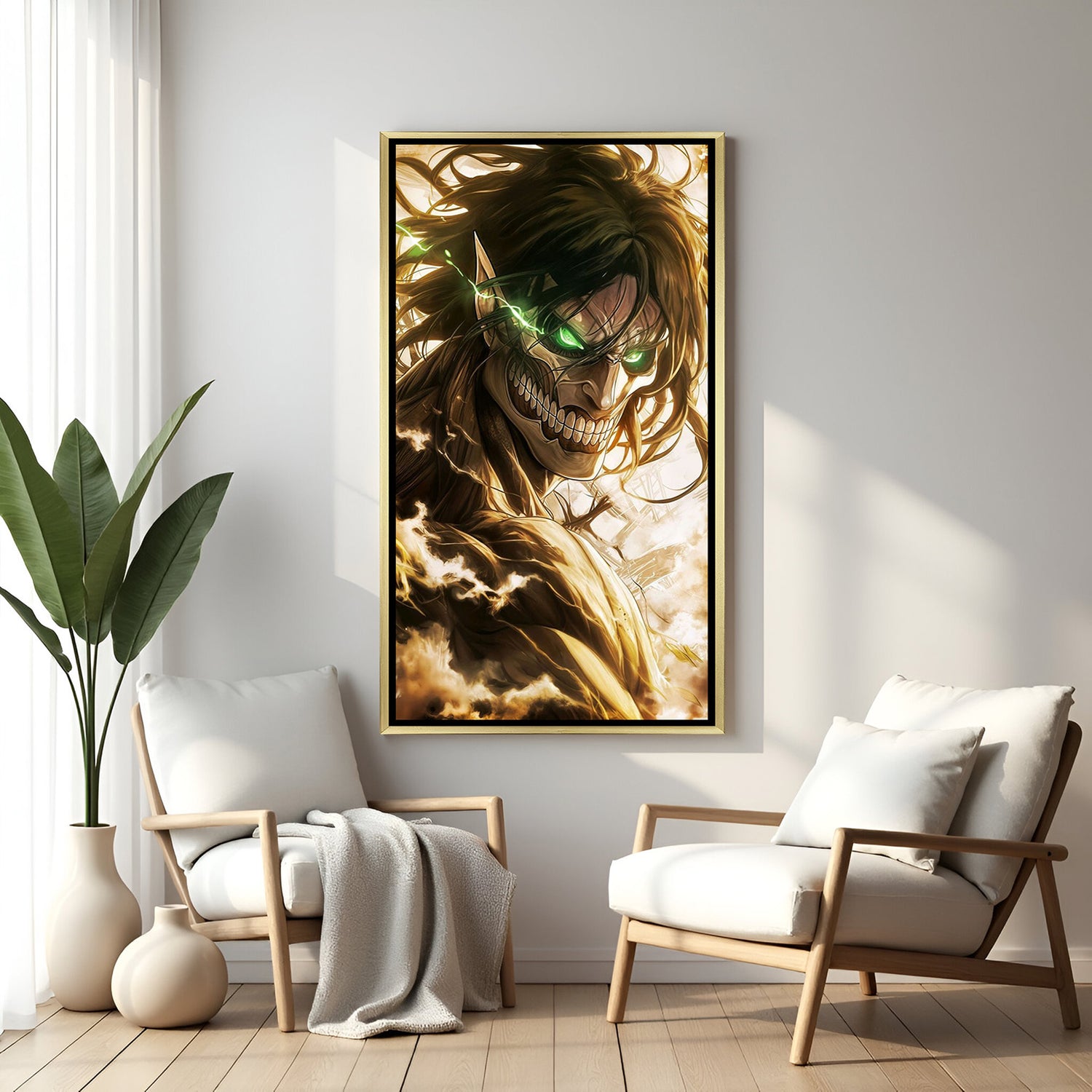 Golden floater frame Attack on Titan anime wall art premium wall decor