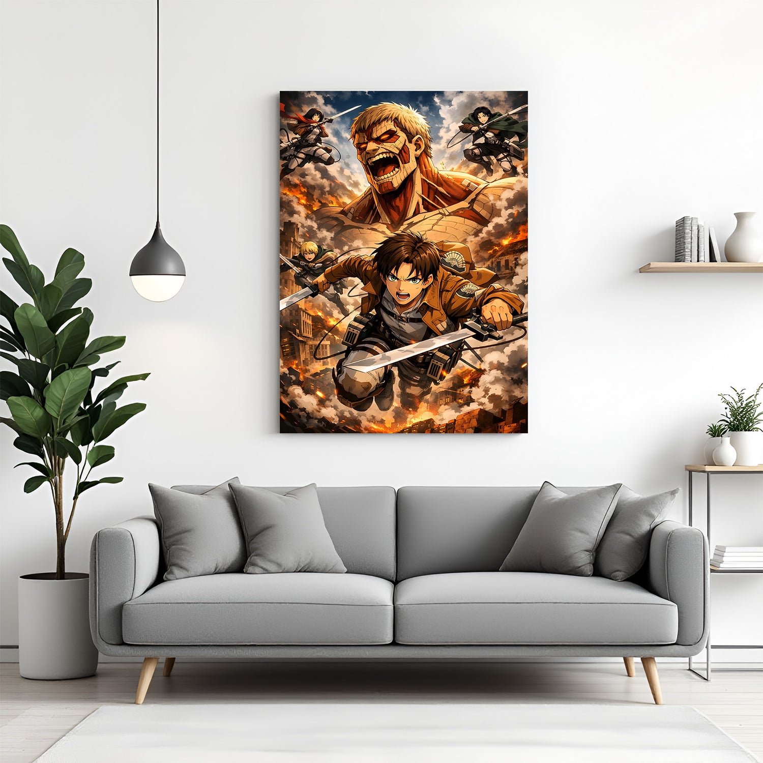 Attack on Titan theme canvas painting with cinematic anime poster artwork in canvas wrapped frame