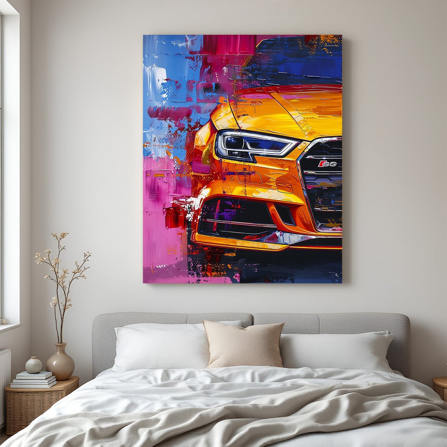 Audi car half side view canvas wall art for car lovers, perfect for modern interiors and stylish automotive-inspired home or garage spaces