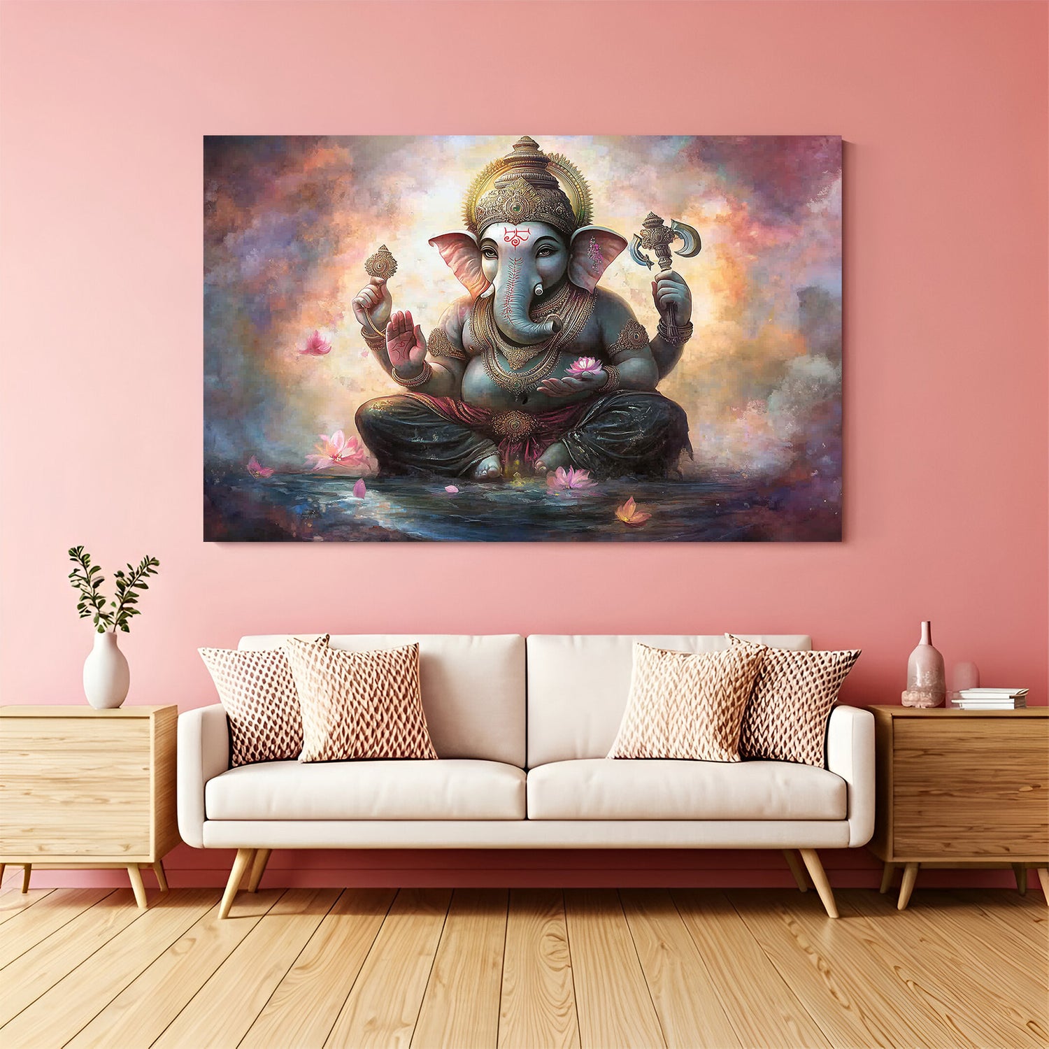 Auspicious Lord Ganesh vastu canvas painting promoting spiritual growth, wisdom, and positive energy for home and office decor