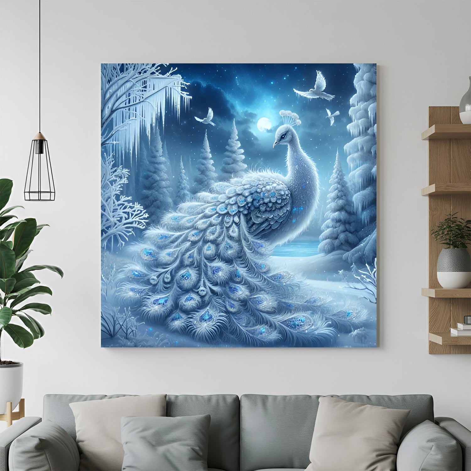 Auspicious Peacock Vastu canvas painting for home wall decor, symbolizing success, grace, and abundance
