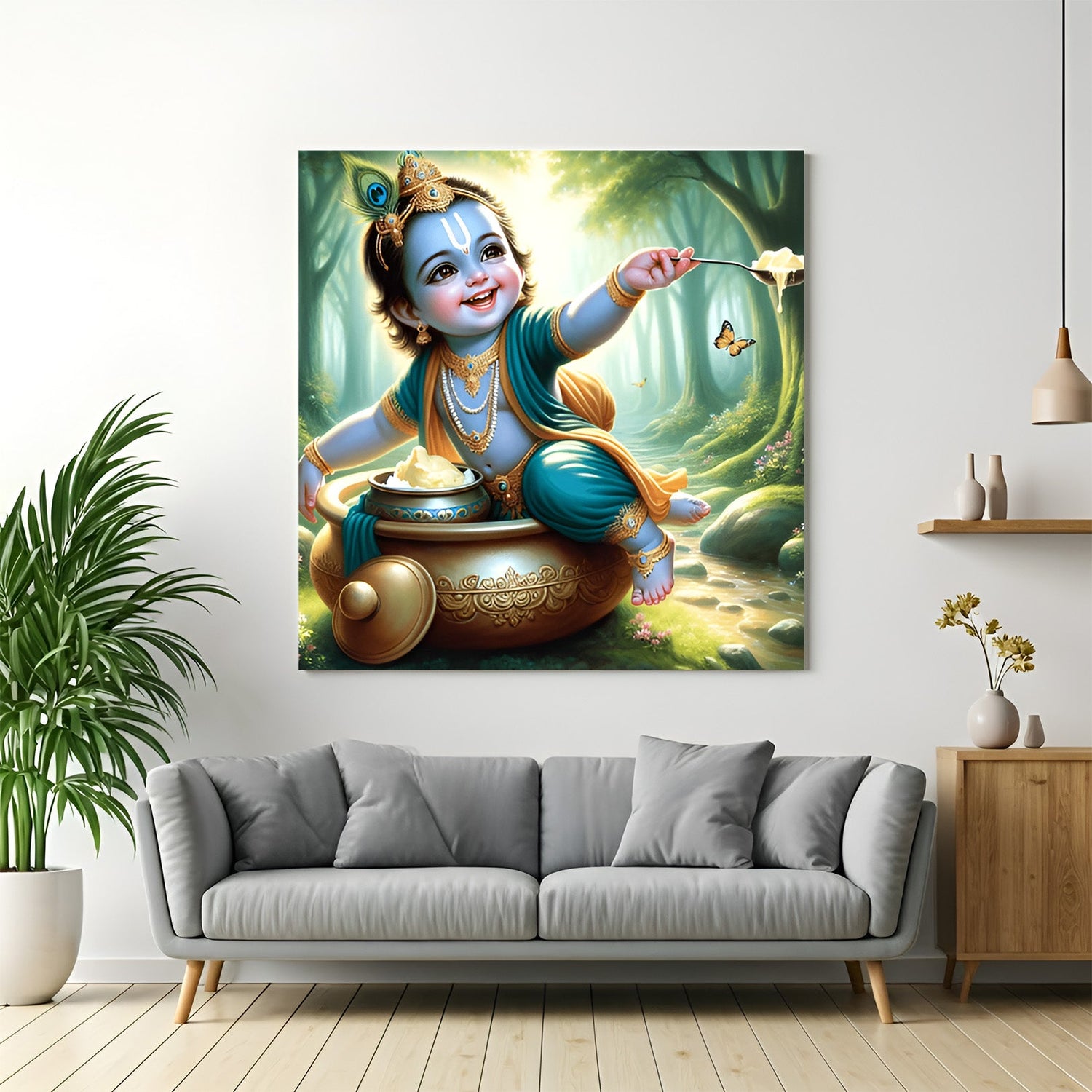 Bal Krishna Vastu Canvas Wall Art for divine spiritual home decor, symbolizing positivity, purity, and peaceful Vastu energy