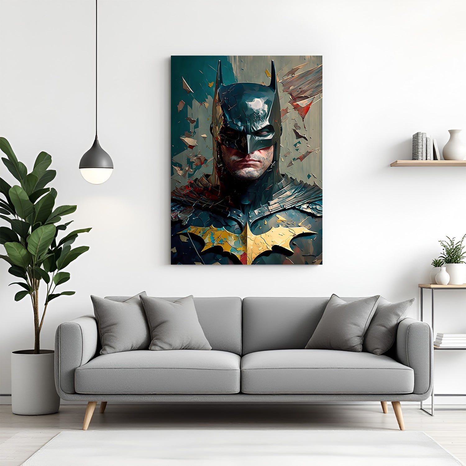 Batman Glitch Effect canvas painting with cyber superhero artwork in canvas wrapped frame