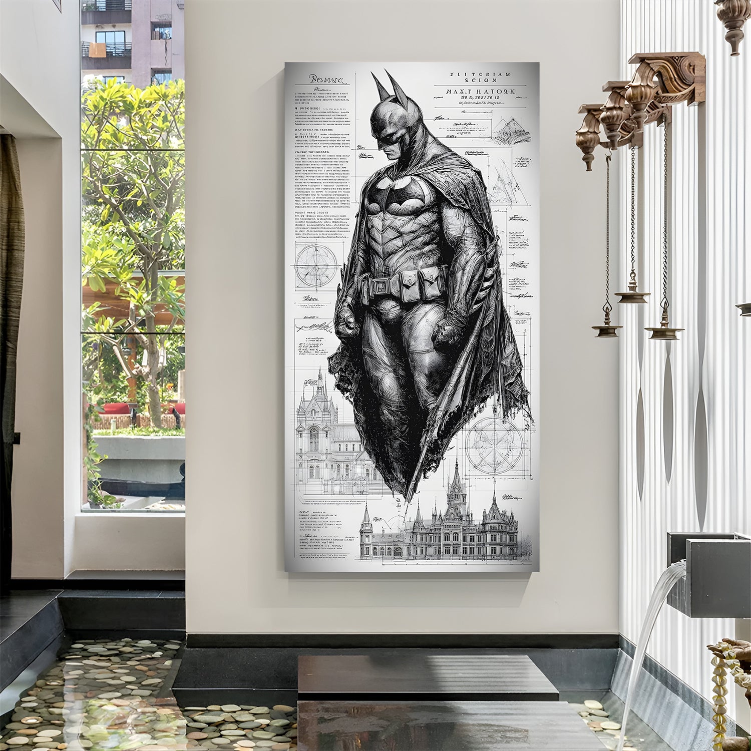 Batman Sketch Gotham canvas painting with superhero artwork in canvas wrapped frame