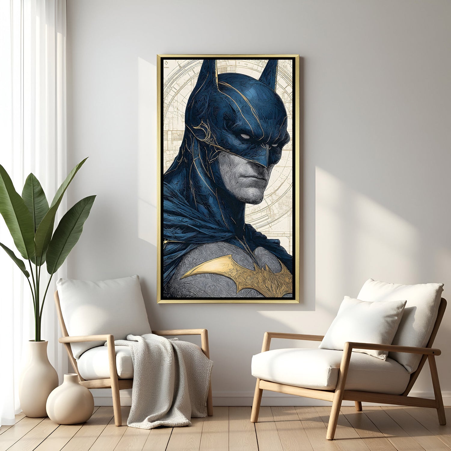 Batman wall art in luxury golden floater frame with armored superhero design