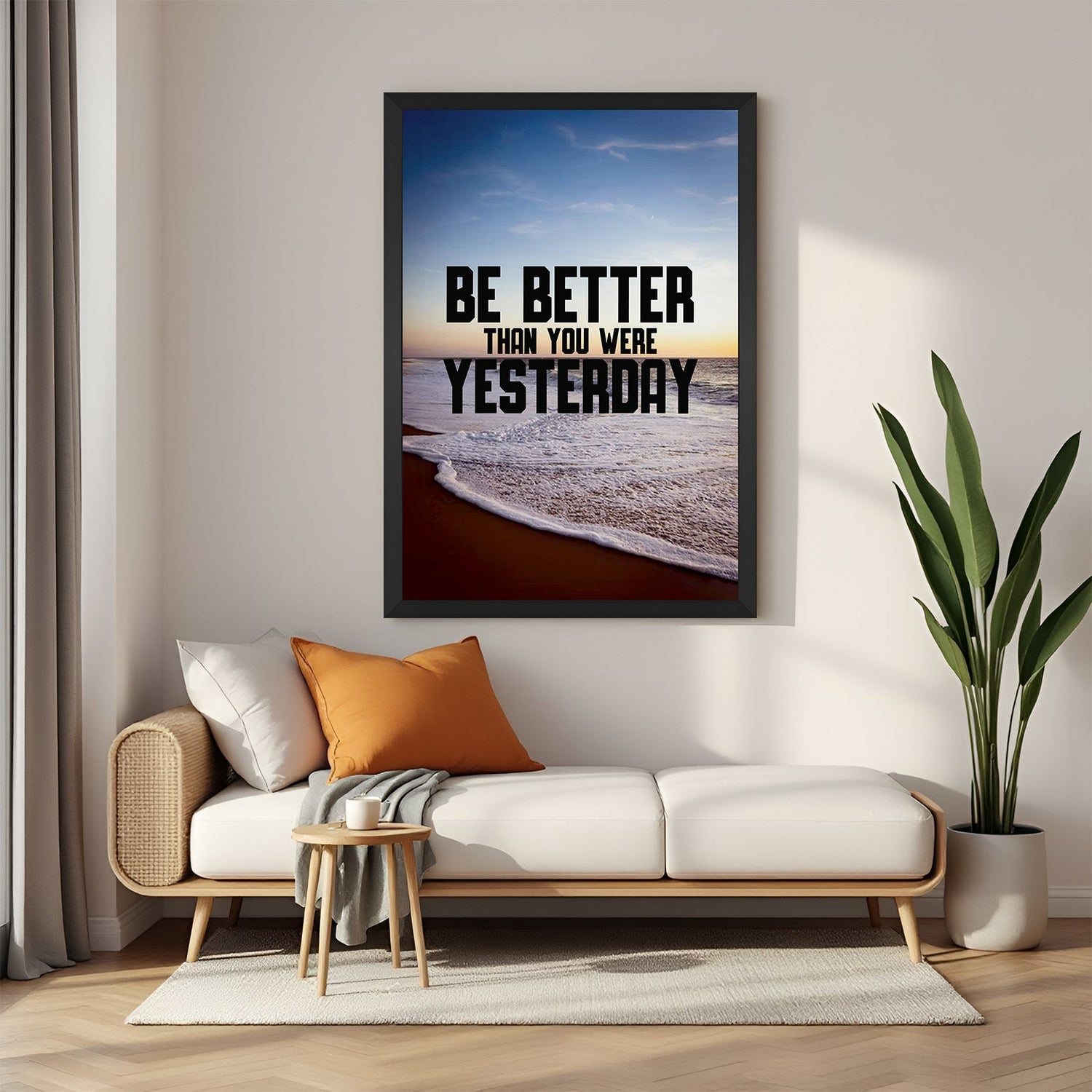 Be Better Than You Were Yesterday motivational canvas wall art with black floater frame