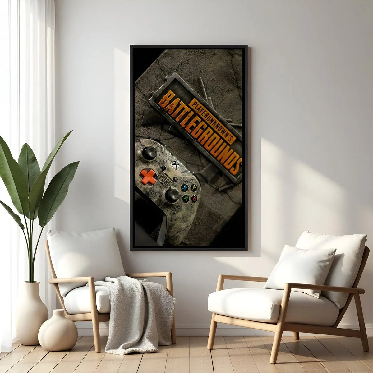 BGMI Victory Zone wall painting in black floater frame with modern gaming controller artwork