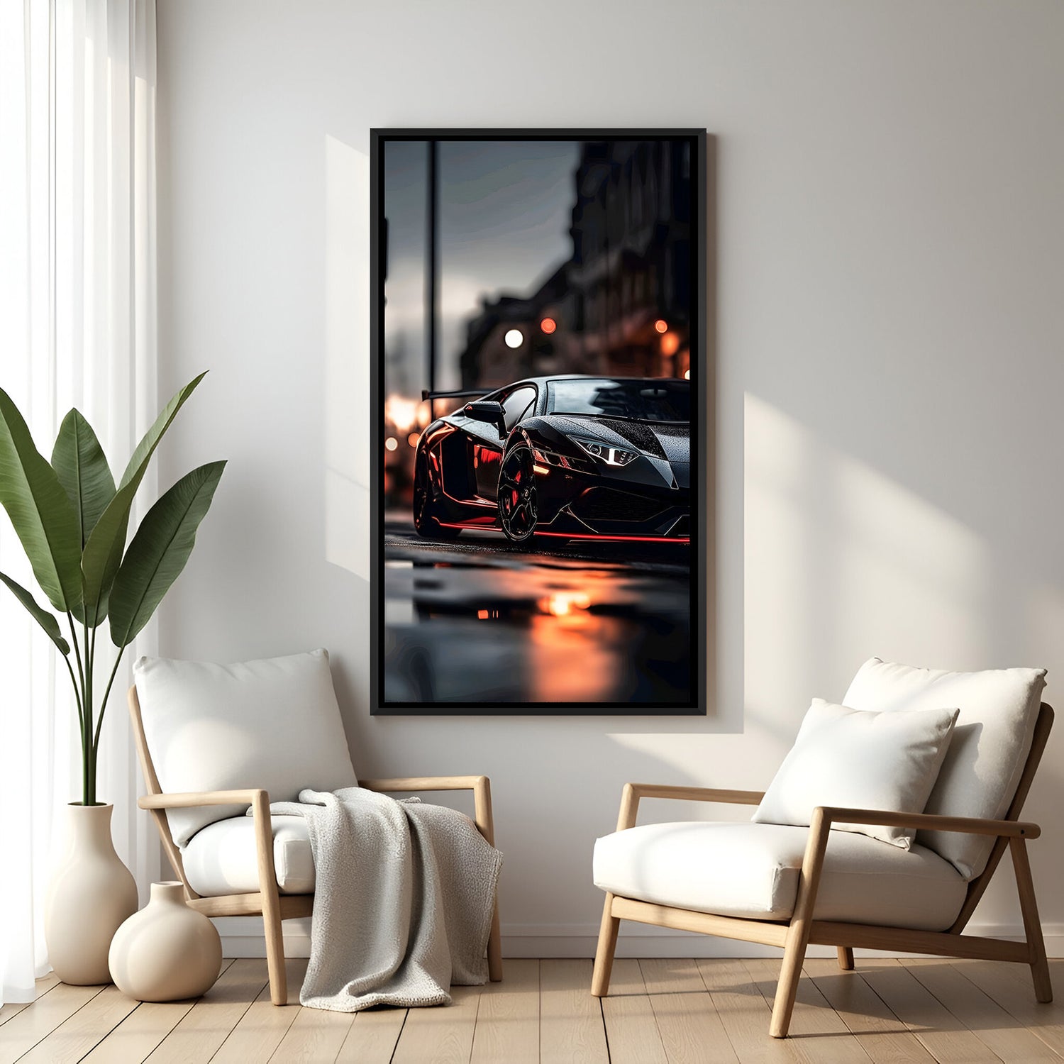 Black floater frame canvas featuring Lamborghini in black with ultra-premium auto art feel