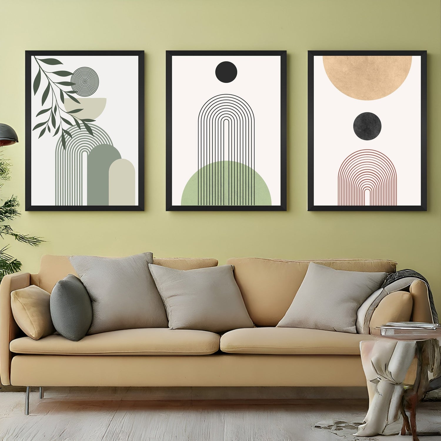Minimalist boho canvas set of 3 with soft abstract forms and few colors – ideal for calm, elegant home interiors