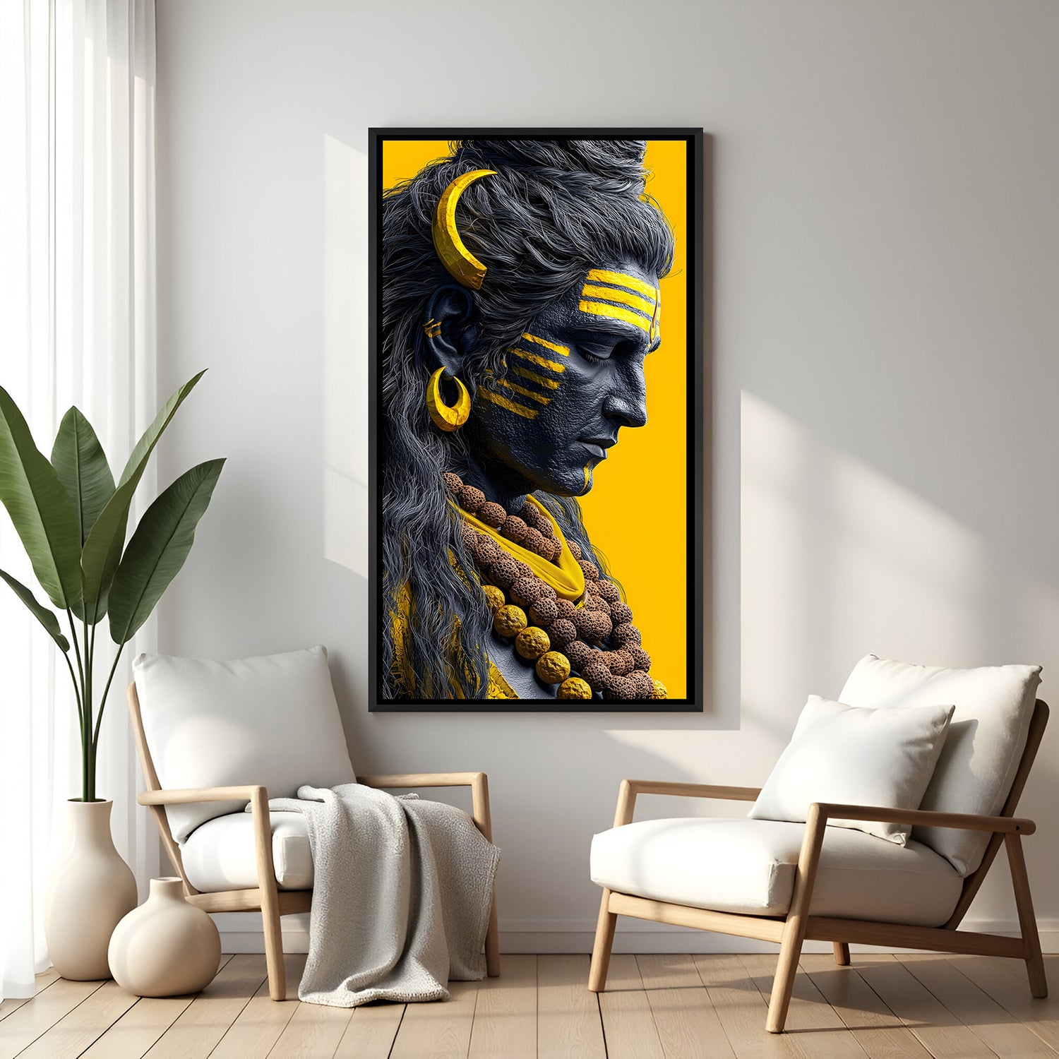 Bold Shiva side profile painting in black floater frame modern spiritual wall art India