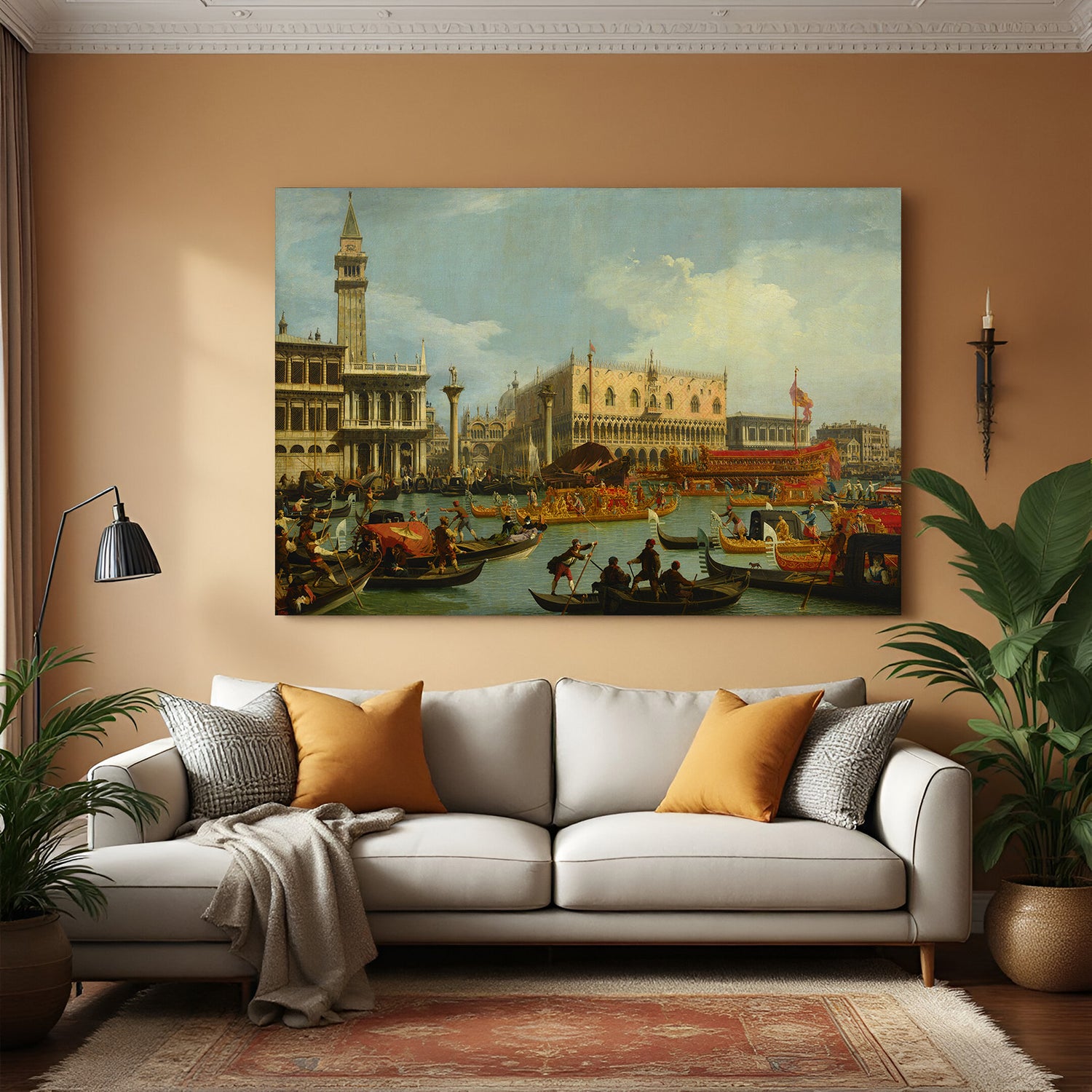 Vintage canvas art of the Bucentaur returning to the pier at the Doge’s Palace—ancient Venetian ceremonial scene