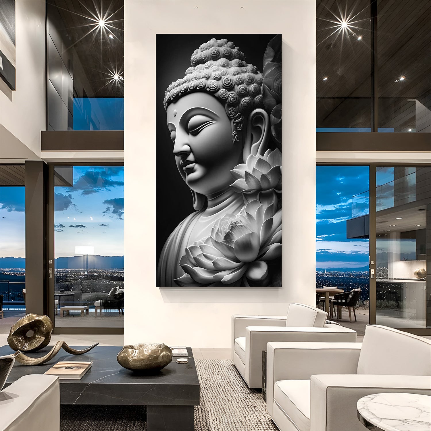 black and white buddha canvas painting for home decor