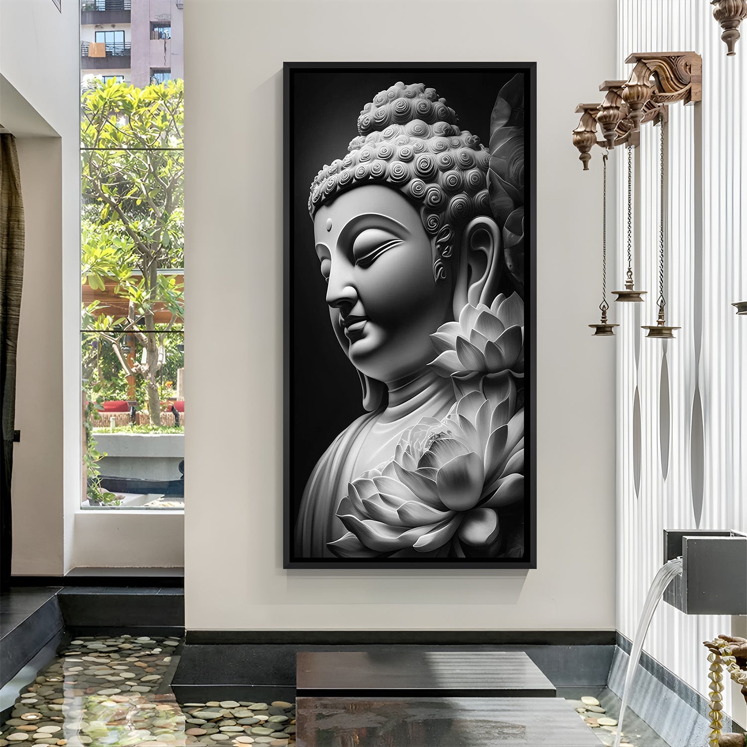 buddha canvas wall art with black floating frame