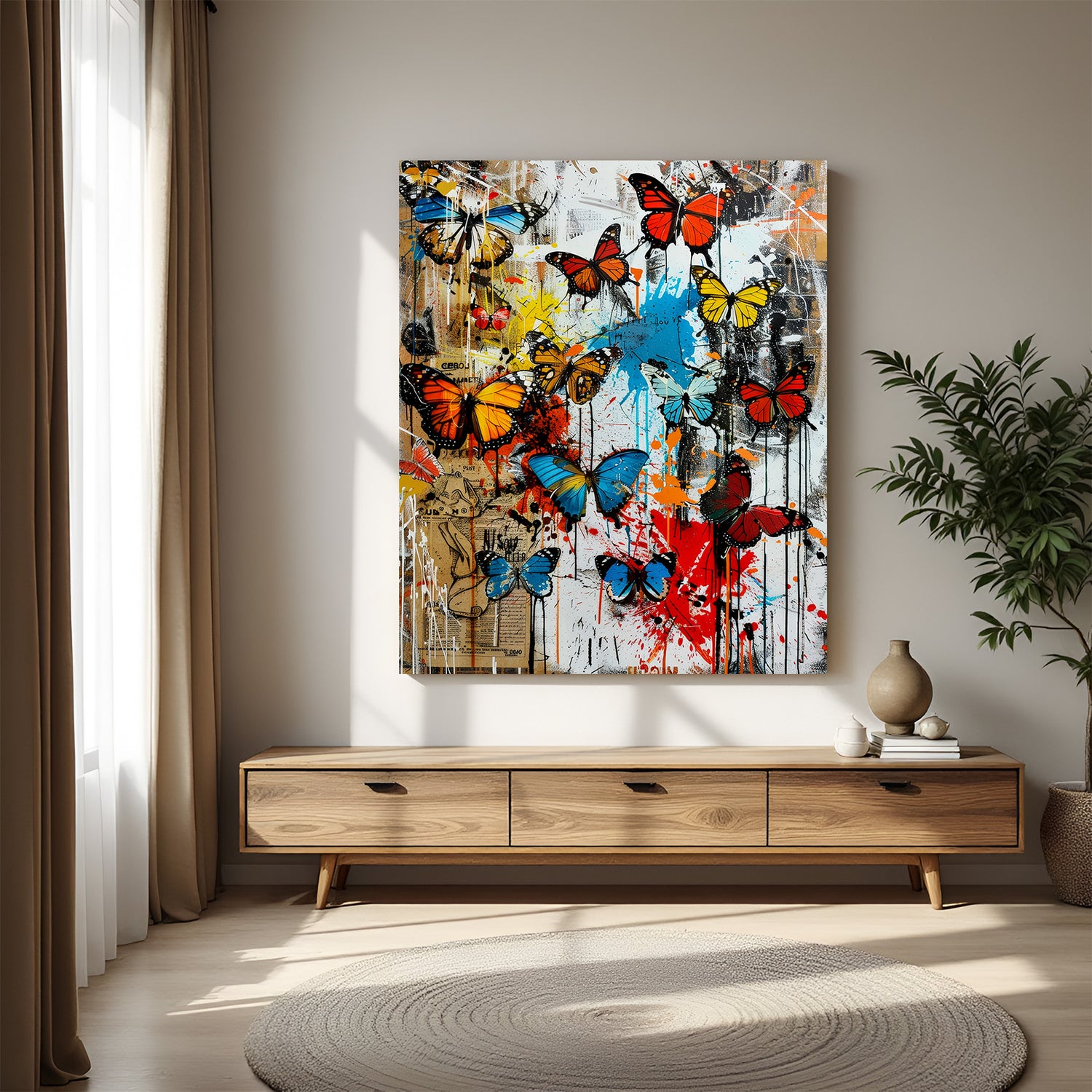Butterfly splash abstract wall art – colorful butterflies and artistic paint splashes printed on premium canvas for modern wall decor
