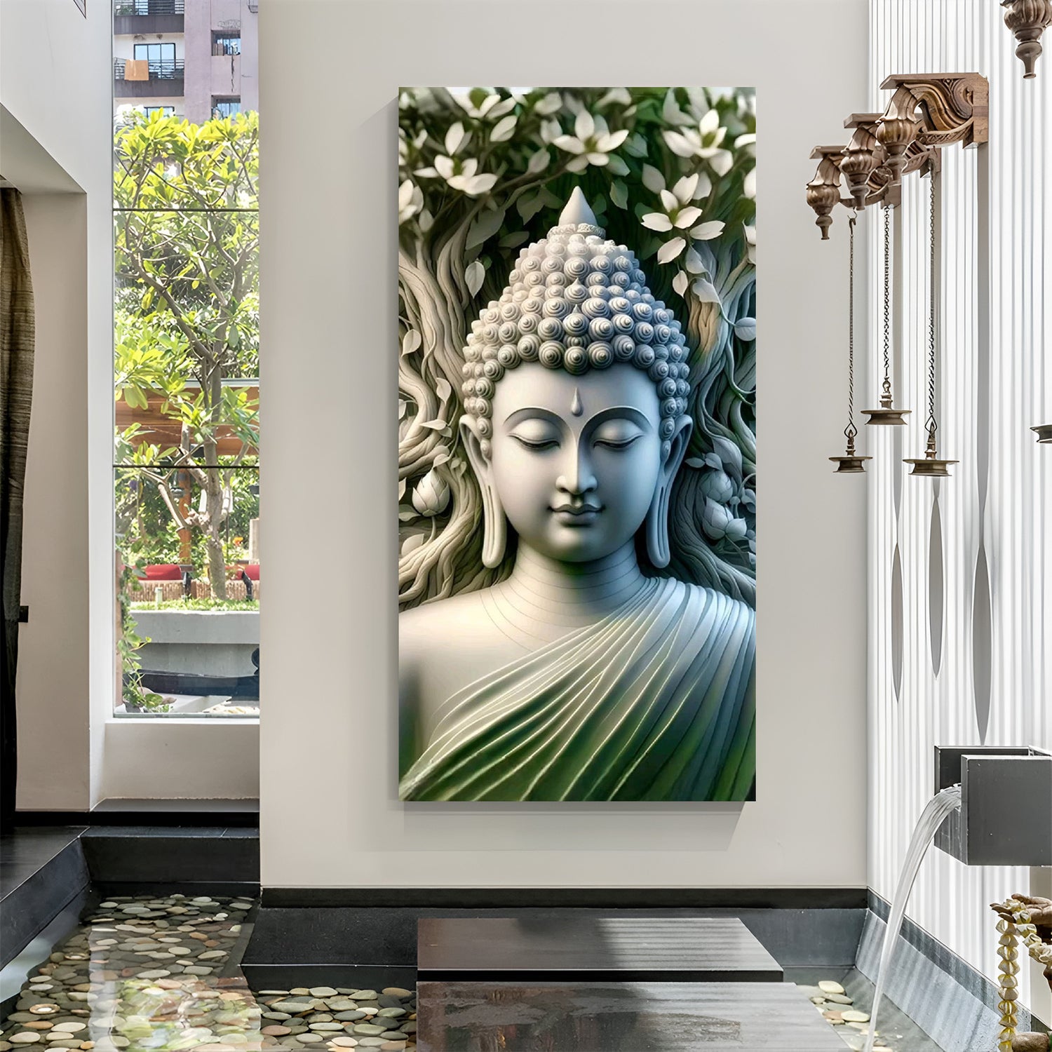 calming buddha ji eyes closed canvas wall art in meditation pose for peaceful home decor and vastu harmony, ideal for living room or meditation room
