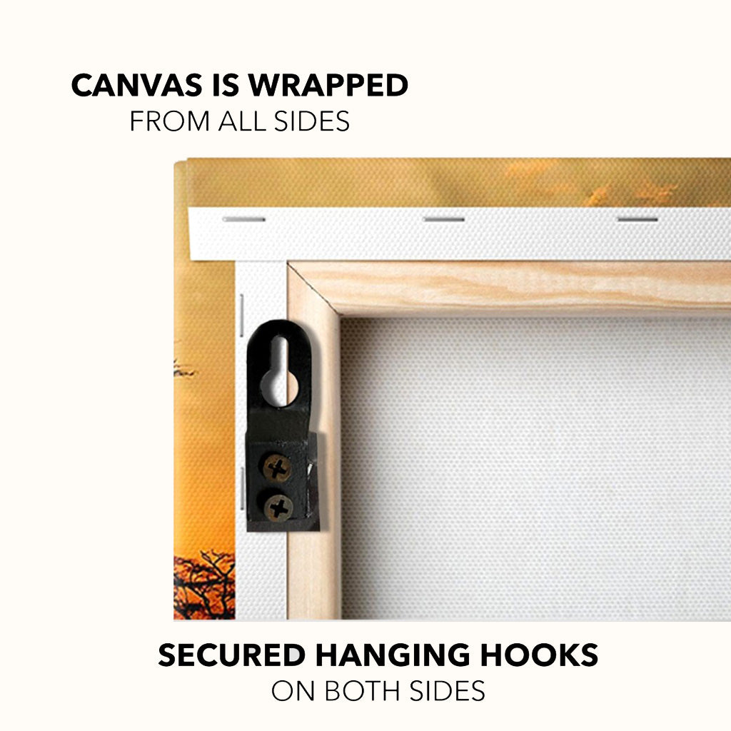 Close-up of secure back hook detail for easy hanging of canvas wall art on any wall surface.