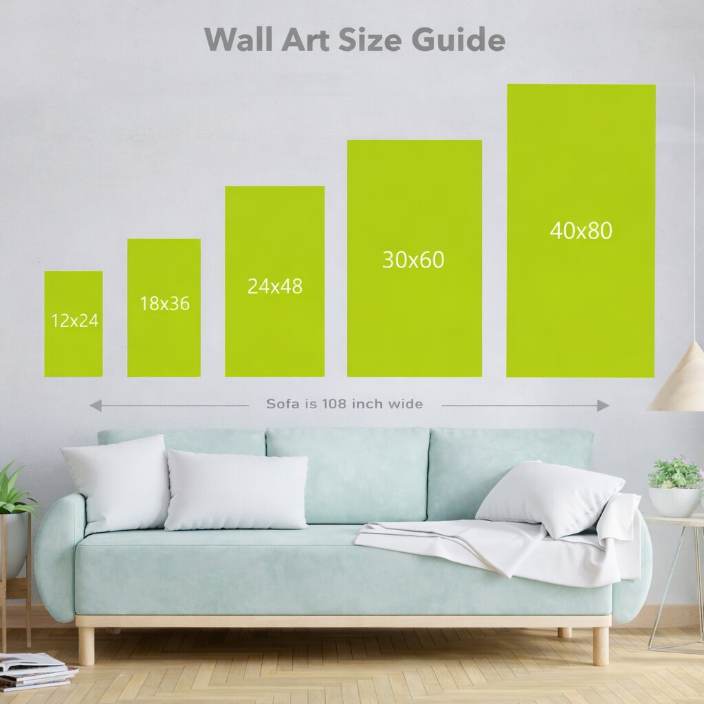 Canvas wall art size options for wall decoration, including small, medium, and large frames