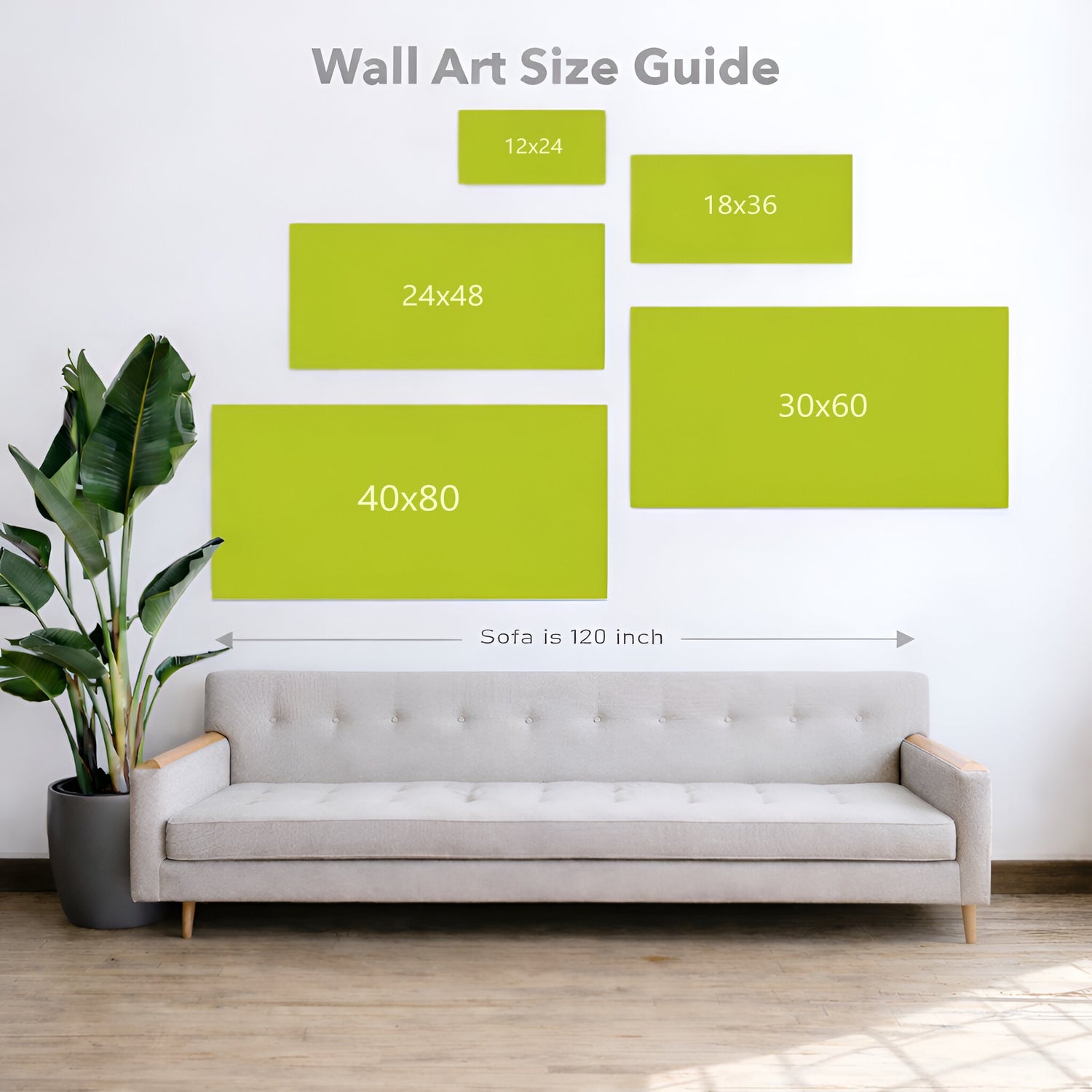 Canvas wall art size options for wall decoration, including small, medium, and large frames
