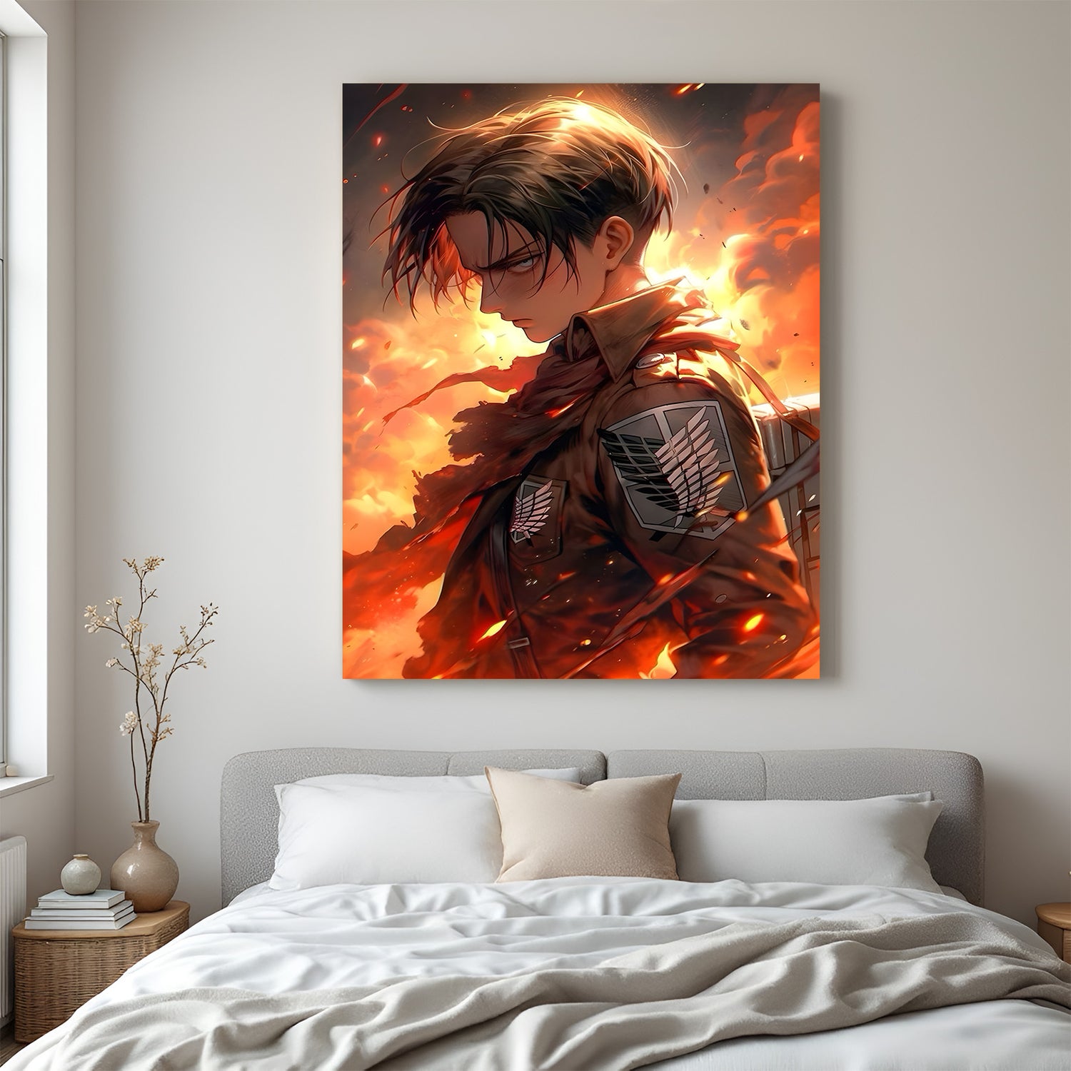 Captain Levi Attack on Titan canvas painting with cinematic anime artwork in canvas wrapped frame