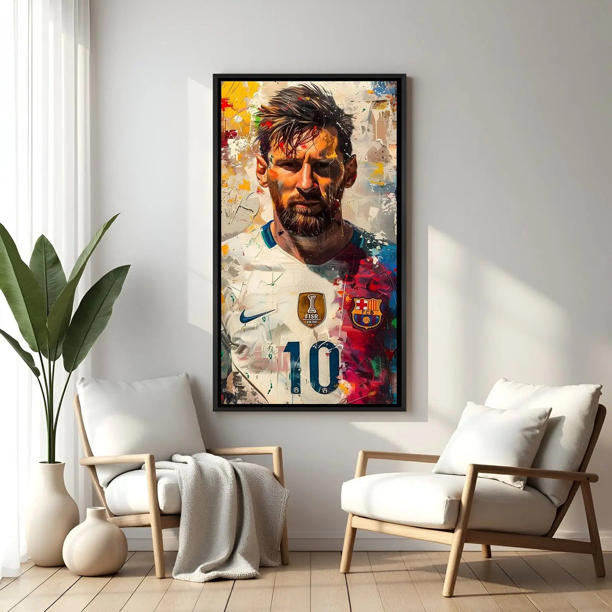 Football celebration motivation artwork in elegant black floater frame with dynamic stadium atmosphere