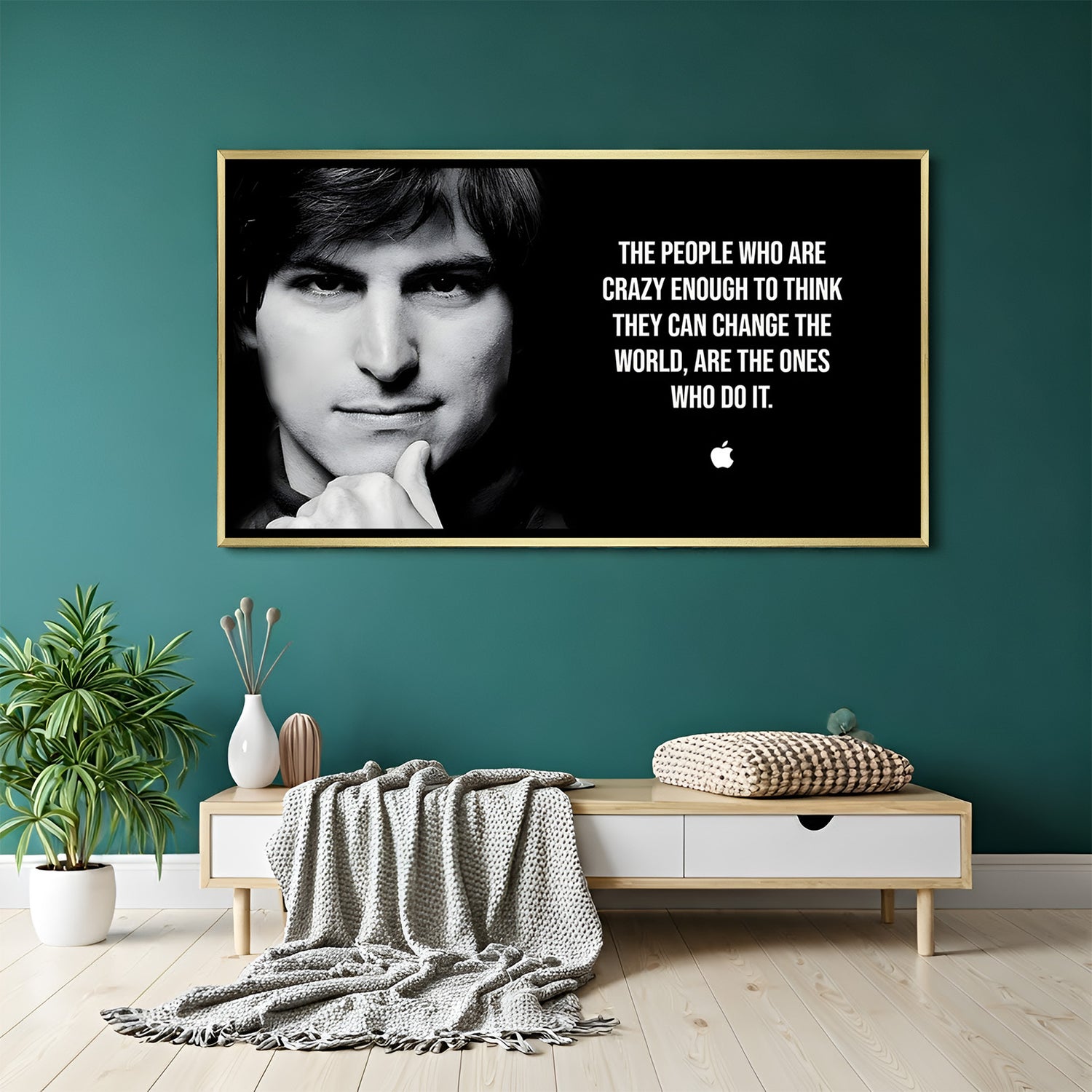 Motivational quote artwork in golden floater frame luxury office wall painting decor