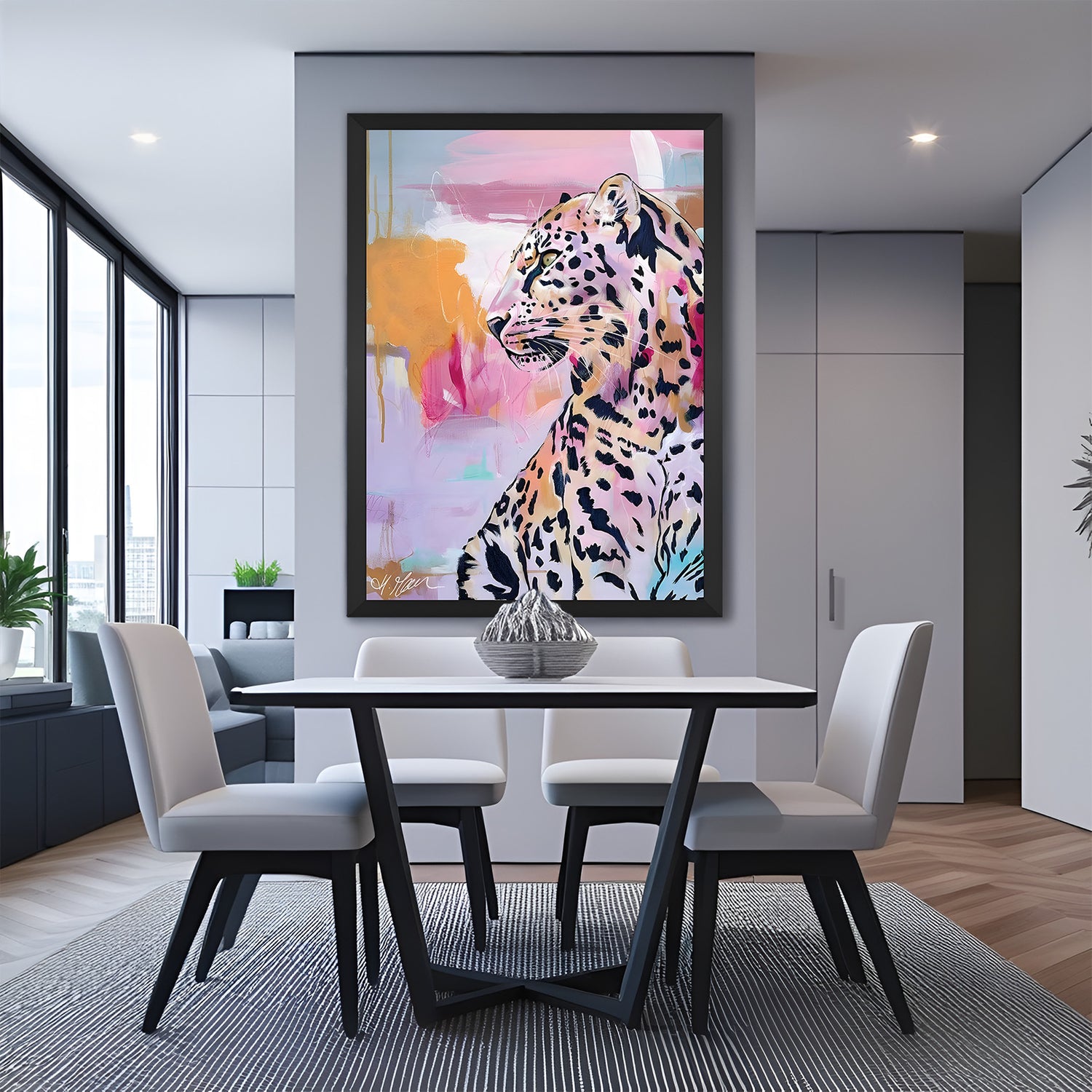 Focused cheetah canvas in black floater frame, inspiring wall decor for office, gym, and determined personalities