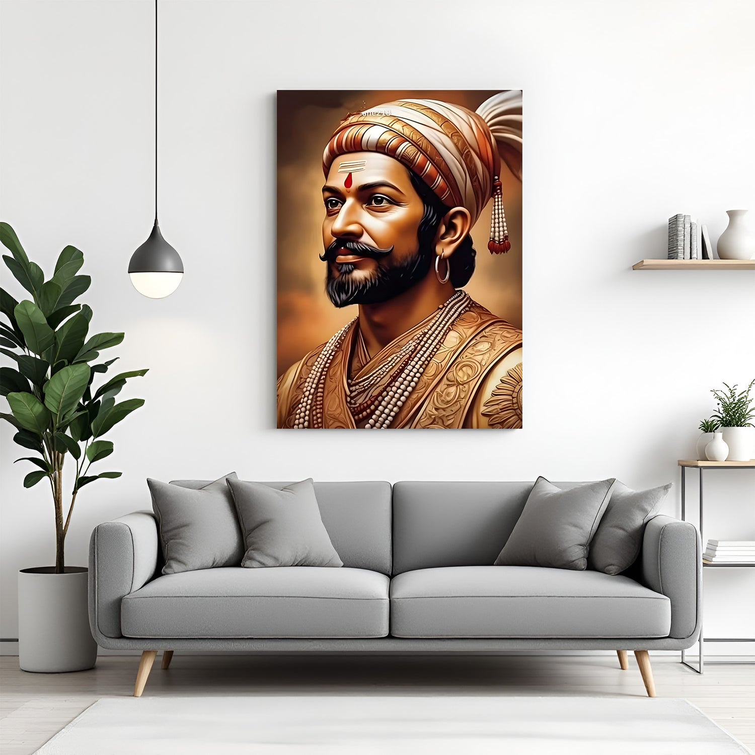 Chhatrapati Shivaji Maharaj face portrait canvas wall art in premium canvas wrapped frame with detailed royal features