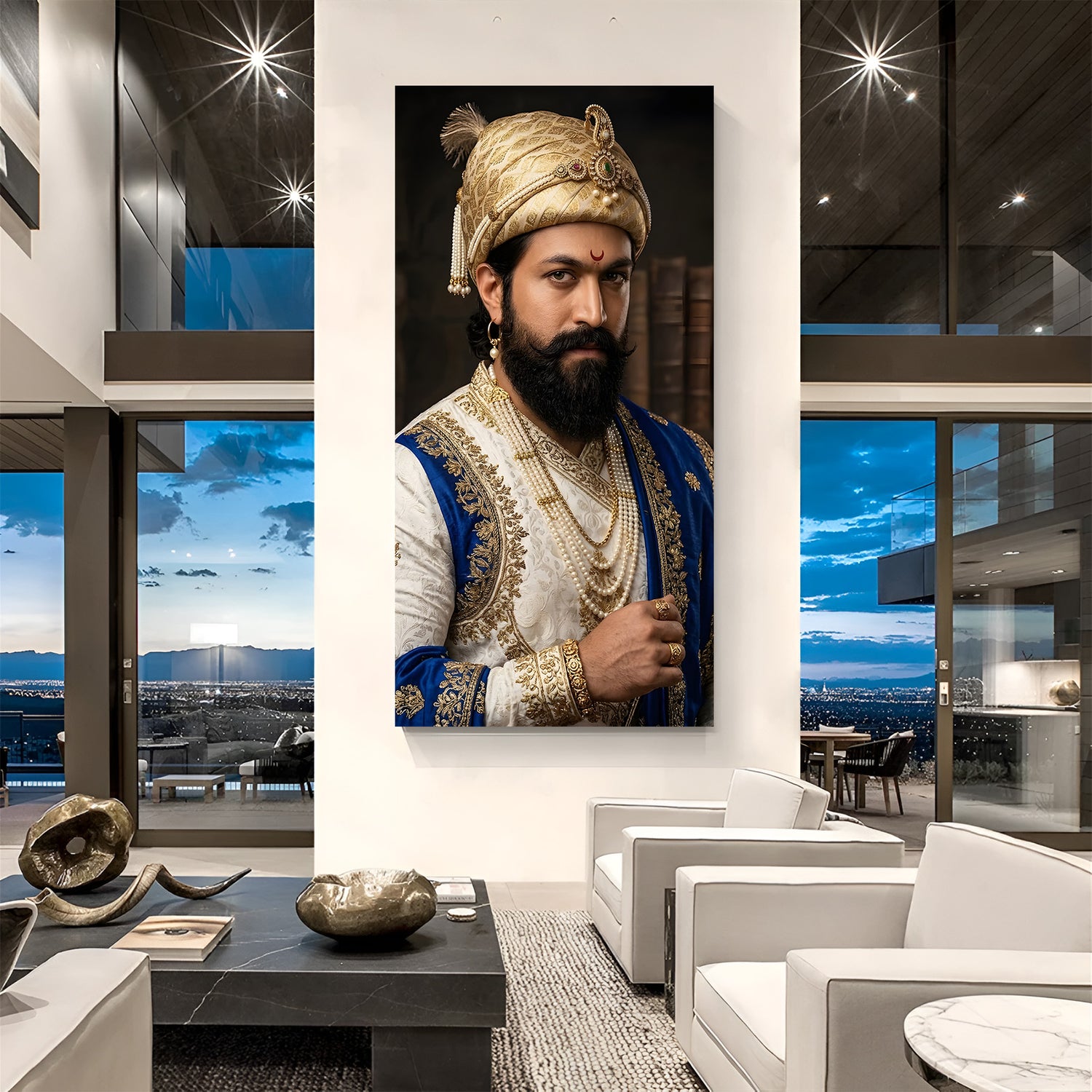 Chhatrapati Shivaji Maharaj royal portrait canvas wall art in premium canvas wrapped frame with traditional royal attire
