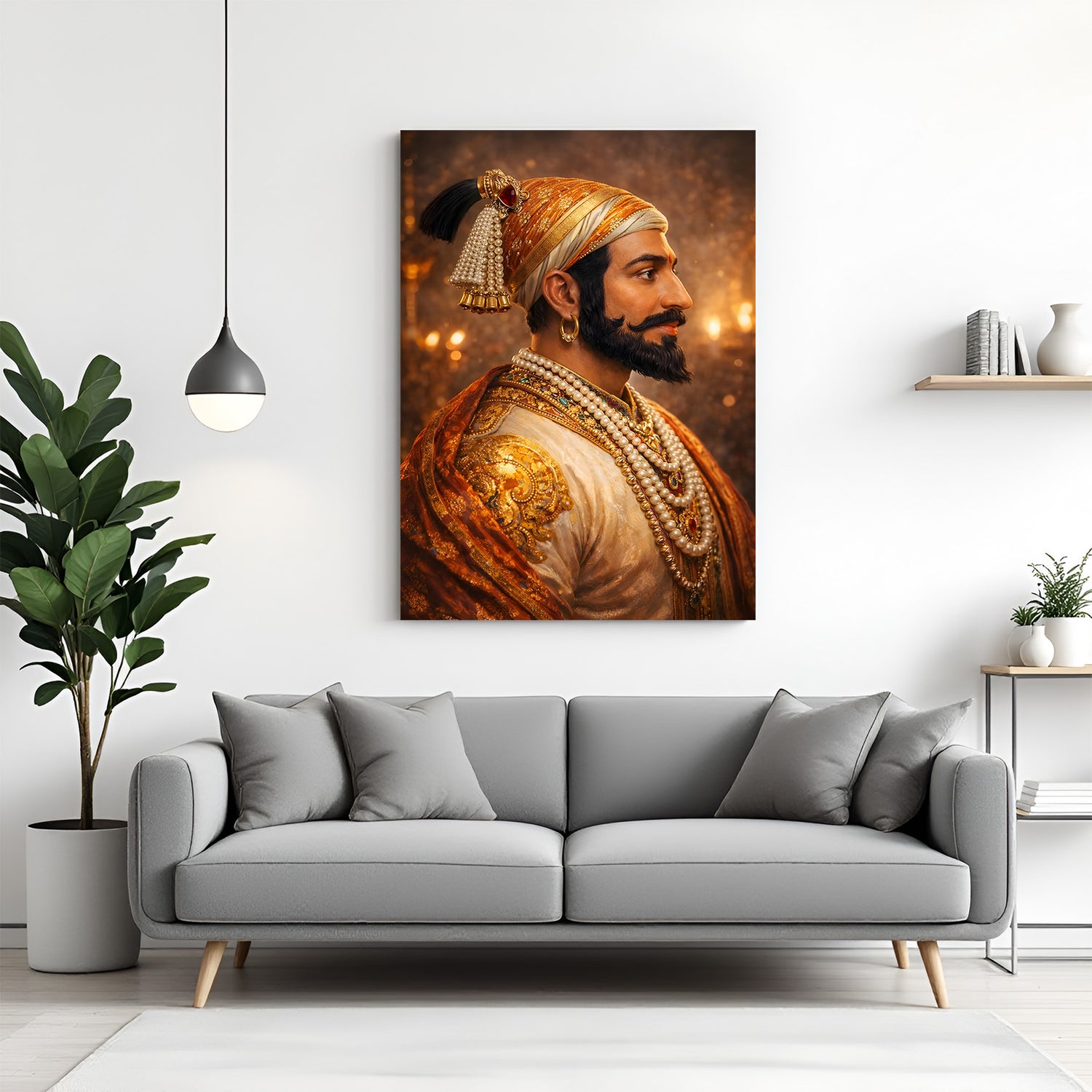 Chhatrapati Shivaji Maharaj royal side profile canvas wall art in premium canvas wrapped frame with golden heritage design