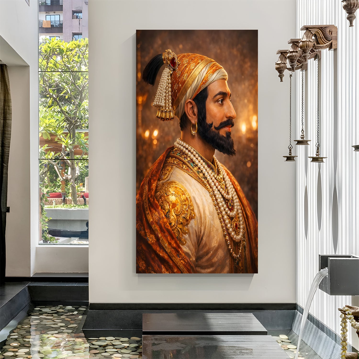 Chhatrapati Shivaji Maharaj royal side profile canvas wall art in premium canvas wrapped frame with golden heritage design