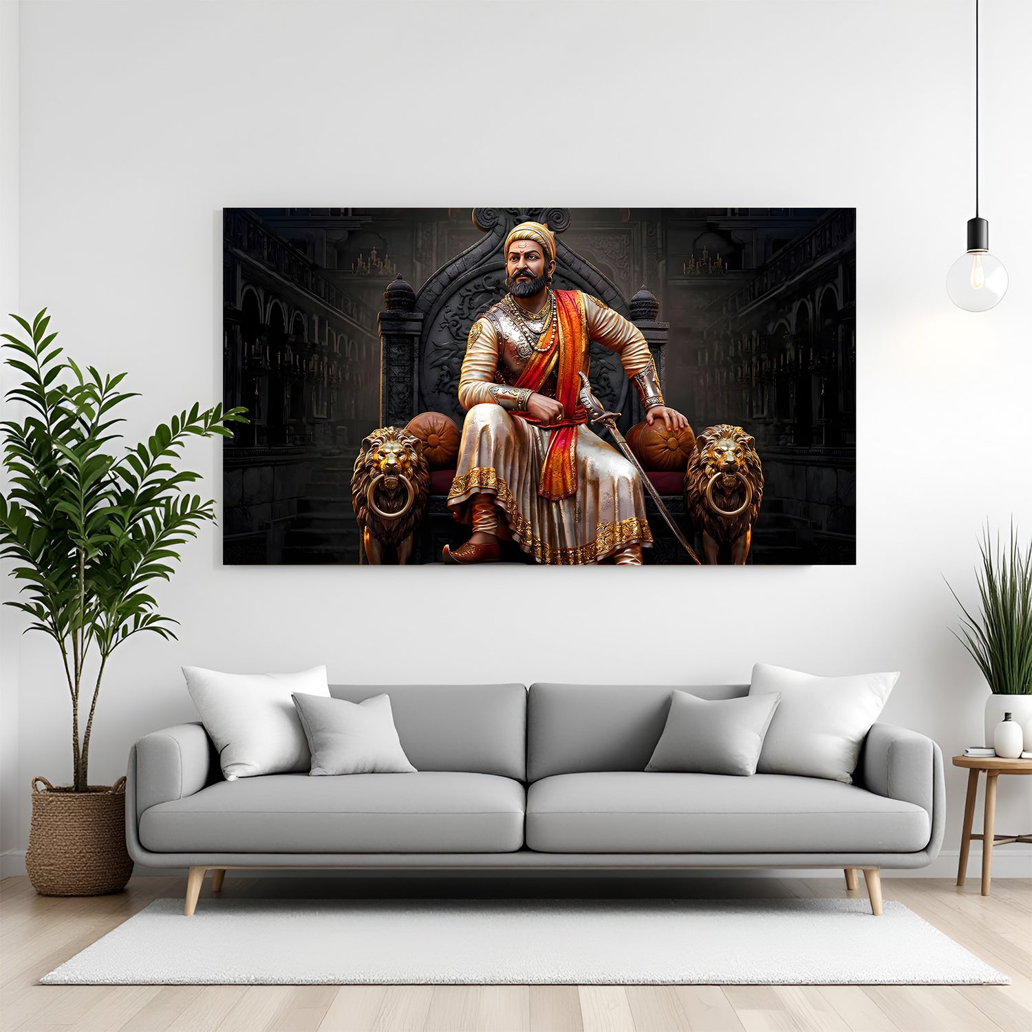 Chhatrapati Shivaji Maharaj royal throne canvas wall art in premium canvas wrapped frame with majestic lion throne design