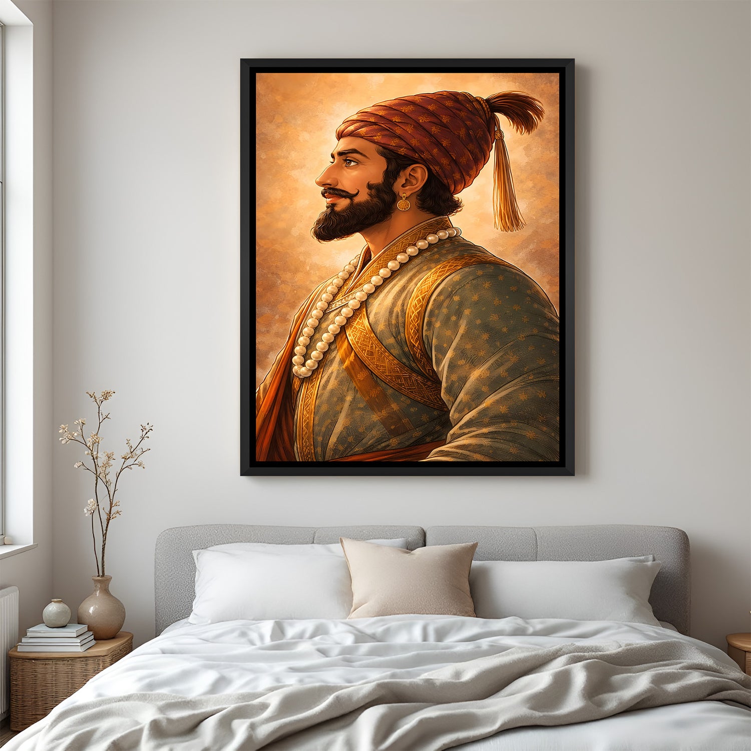 Chhatrapati Shivaji Maharaj side profile wall painting in elegant black floater frame